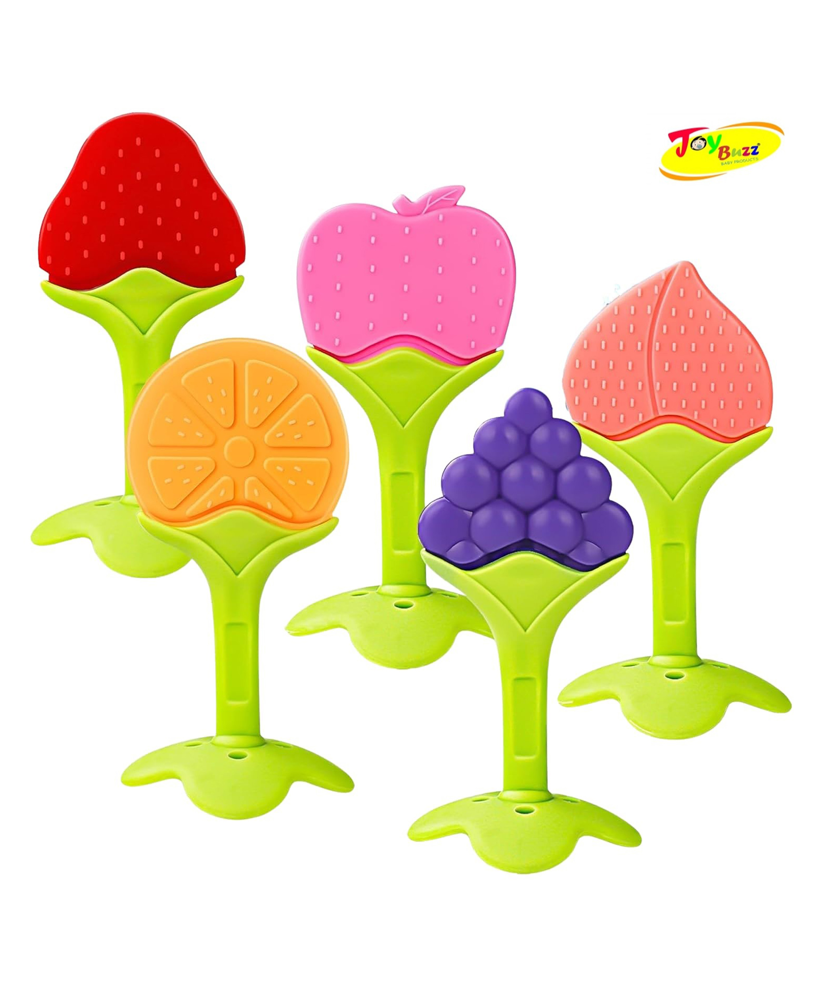 Joy Buzz Baby Silicone Fruit Teether Combo Pack Of 5 Non Toxic BPA Free Teething Toys - Multicolor-image-16