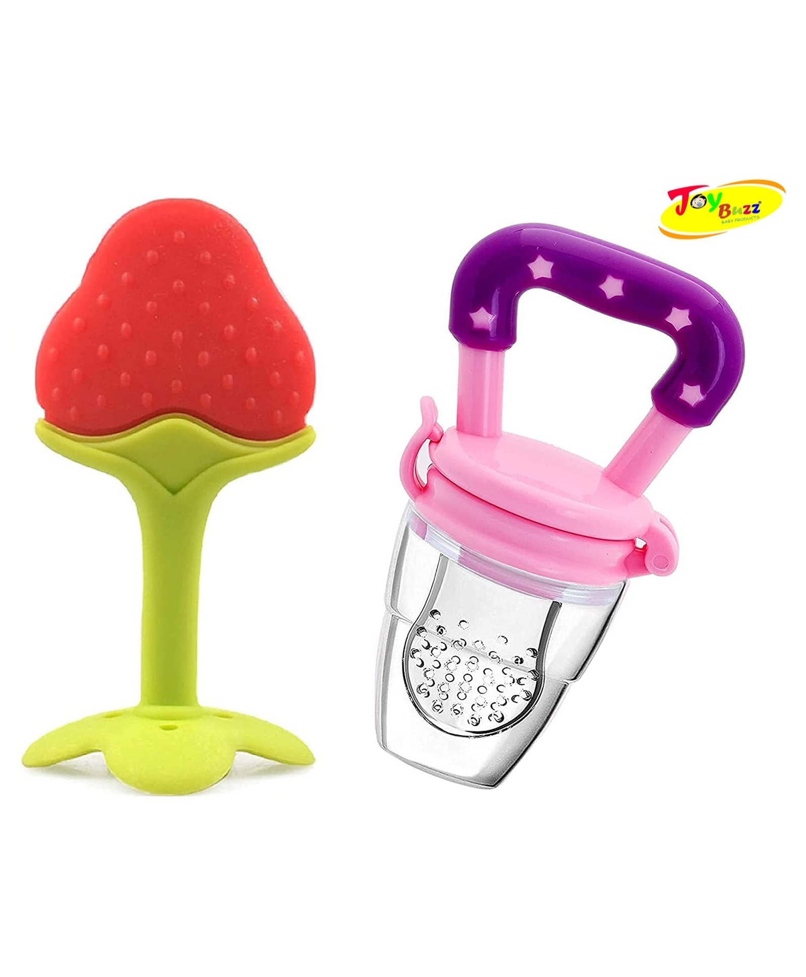 Joy Buzz Baby Silicone Fruit Teether & Fruit Feeder Combo - Red & Purple-image-36