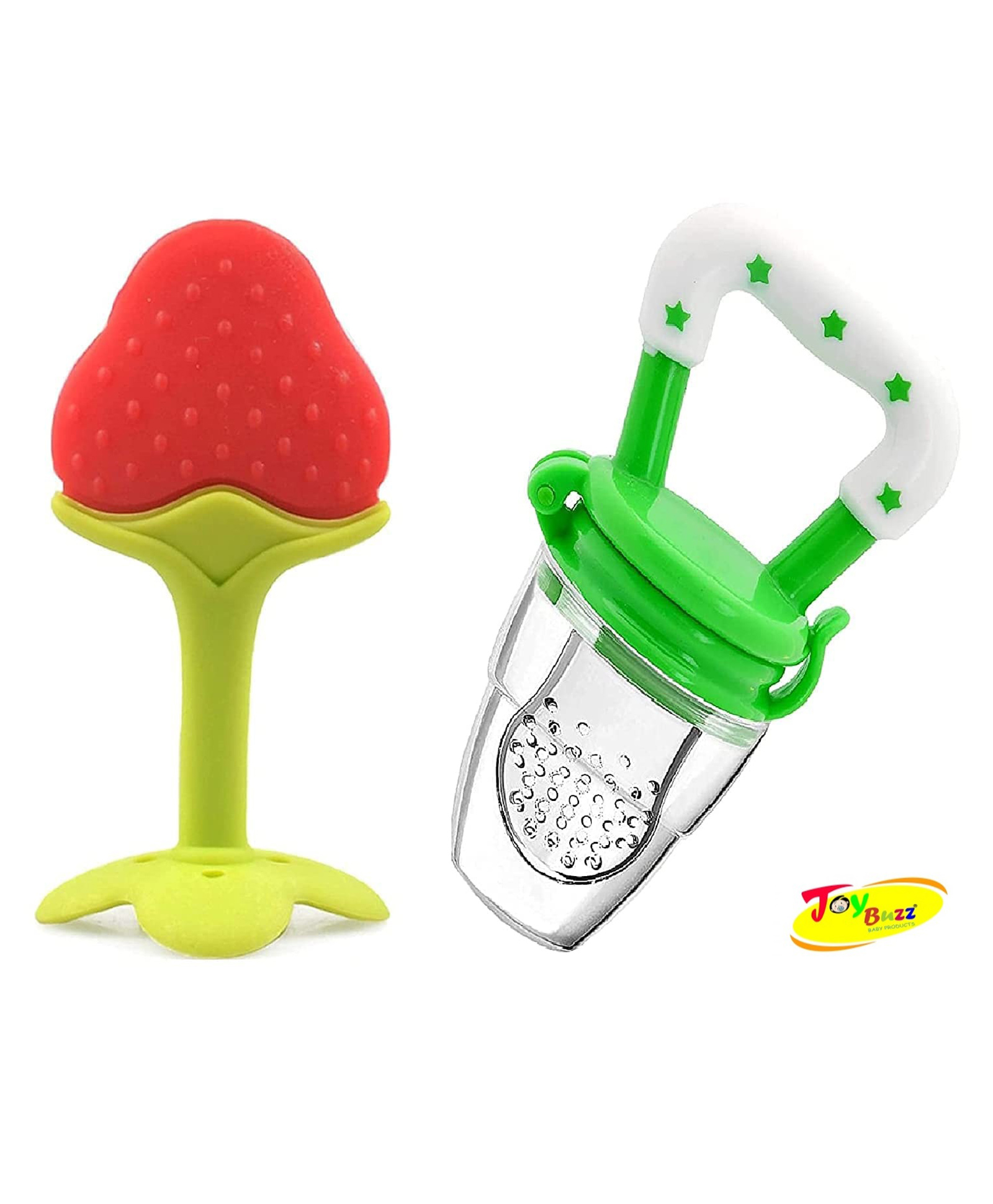 Joy Buzz Baby Silicone Fruit Teether & Fruit Feeder Combo - Red & Green-picture-16