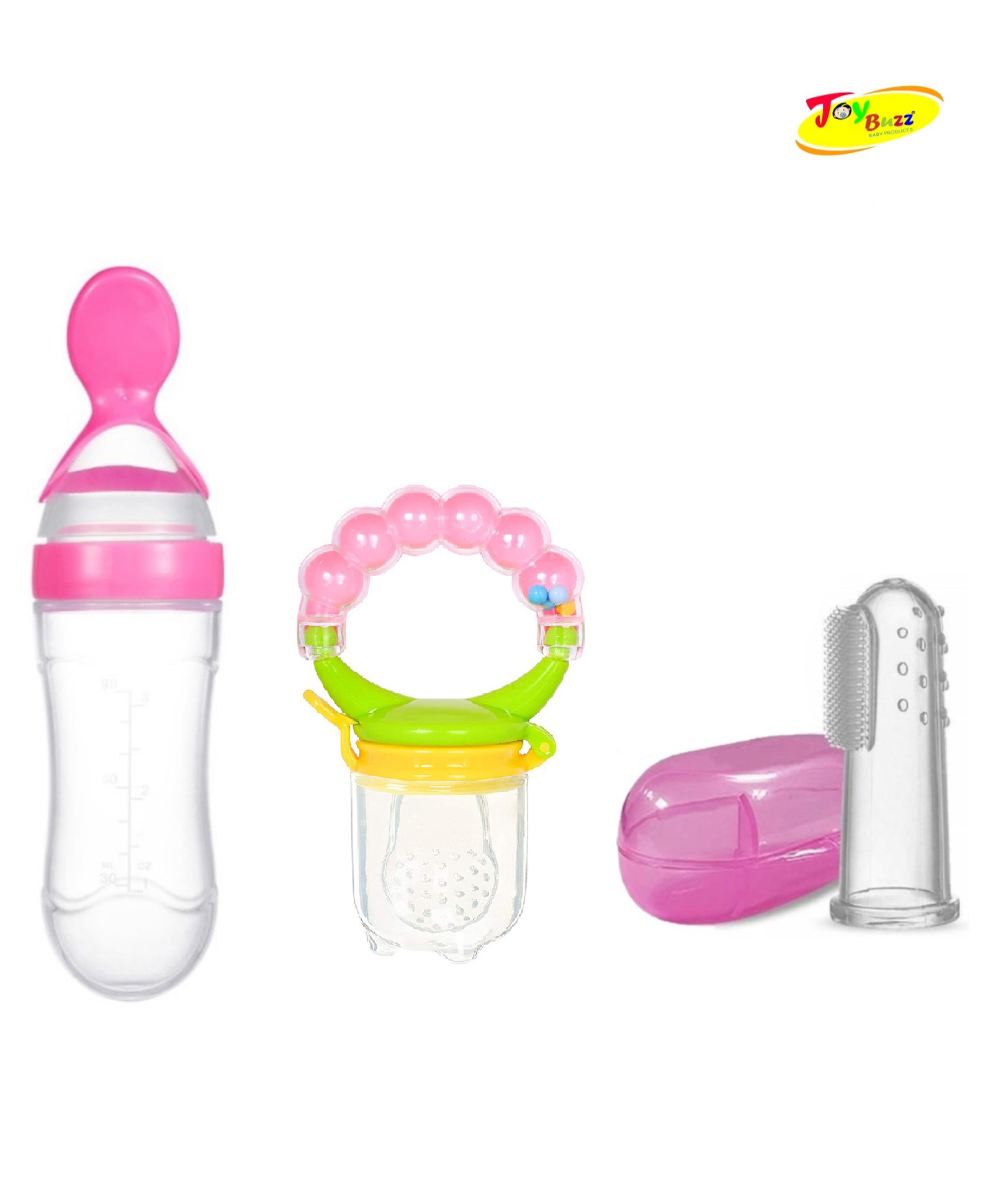 Joy Buzz Baby Silicone Spoon Feeder Fruit Feeder & Fingure Toothbrush Combo Pack Of 3 - Pink-picture-38
