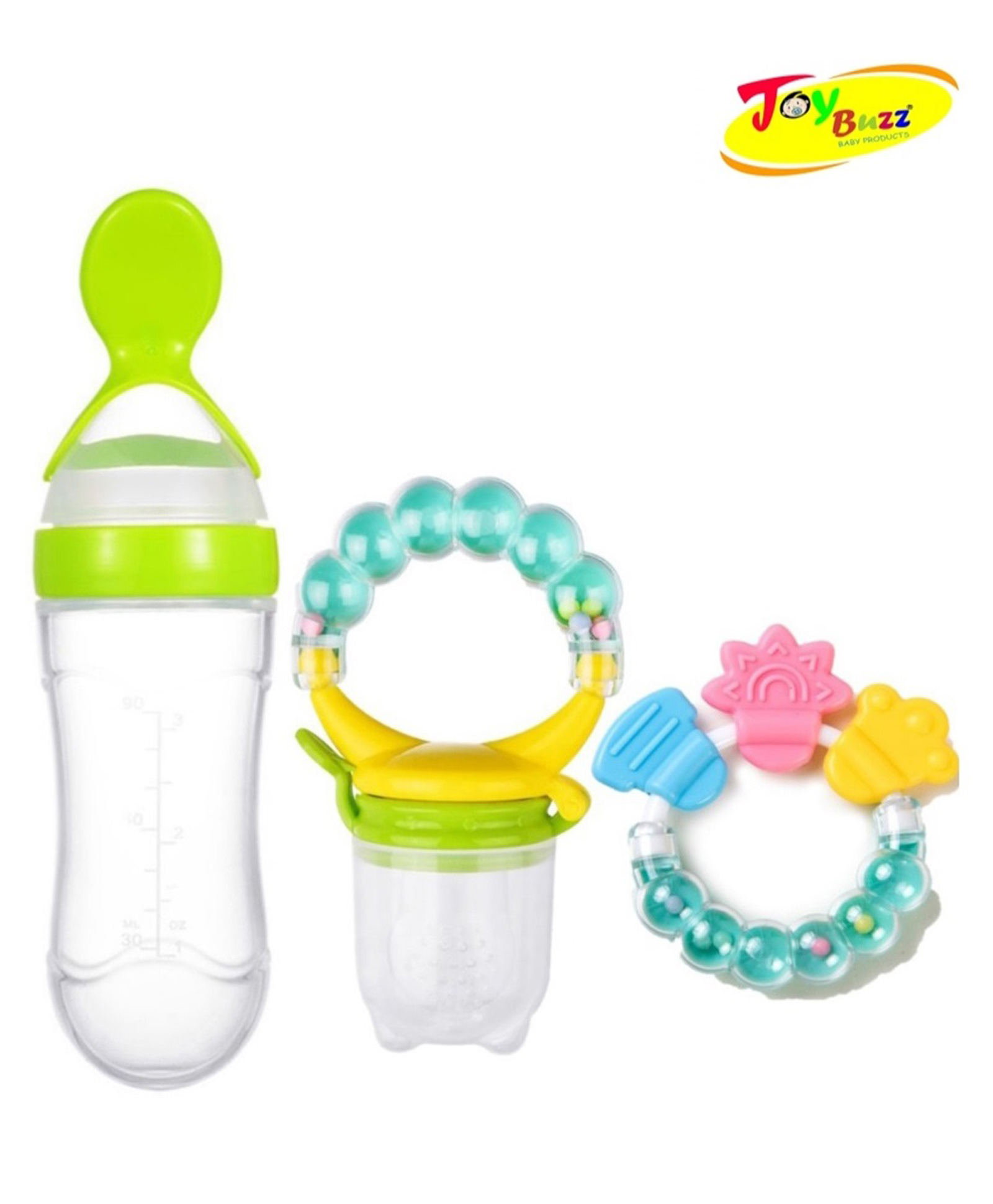 Joy buzz Baby Spoon Feeder Fruit Feeder & Rattle teether combo - Pack Of 3-picture-36