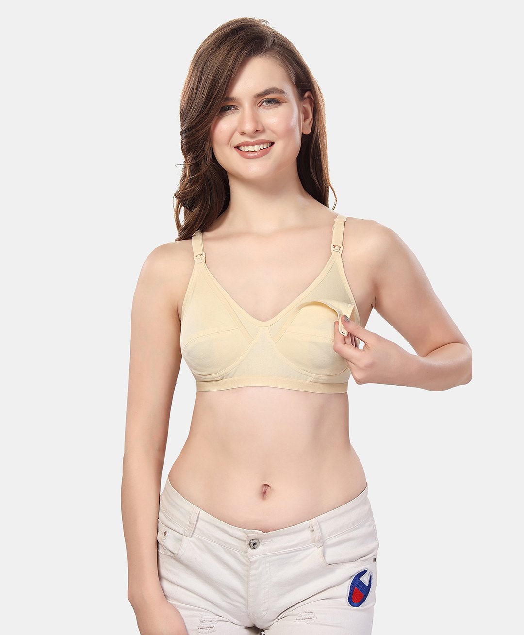 Fabme Cotton Sleeveless Solid Non Padded Maternity Nursing Bra - Padded Skin-picture-27