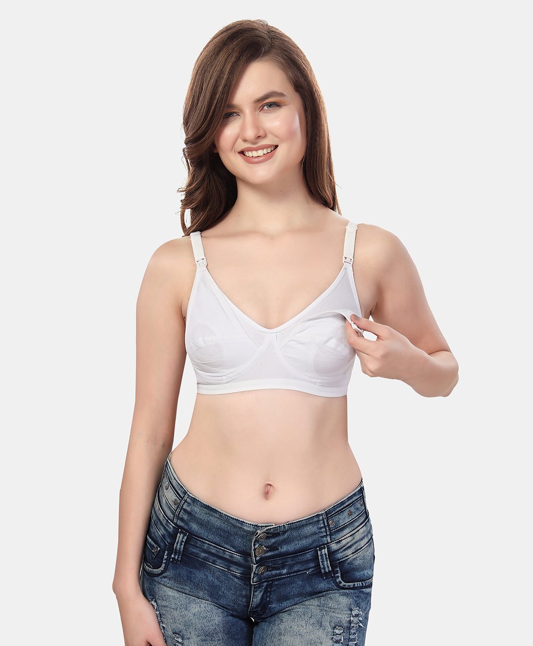 Fabme Cotton Sleeveless Solid Non Padded Maternity Nursing Bra - Padded White-picture-29