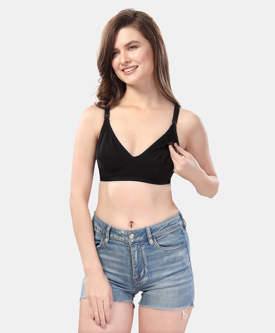 Fabme Cotton Sleeveless Solid Non Padded Maternity Nursing Bra - Padded Black-picture-37
