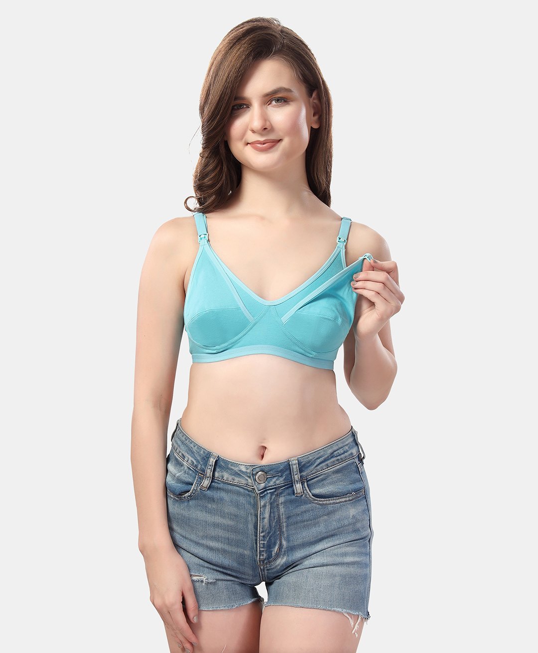 Fabme Cotton Sleeveless Solid Non Padded Maternity Nursing Bra - Sea Green-picture-38