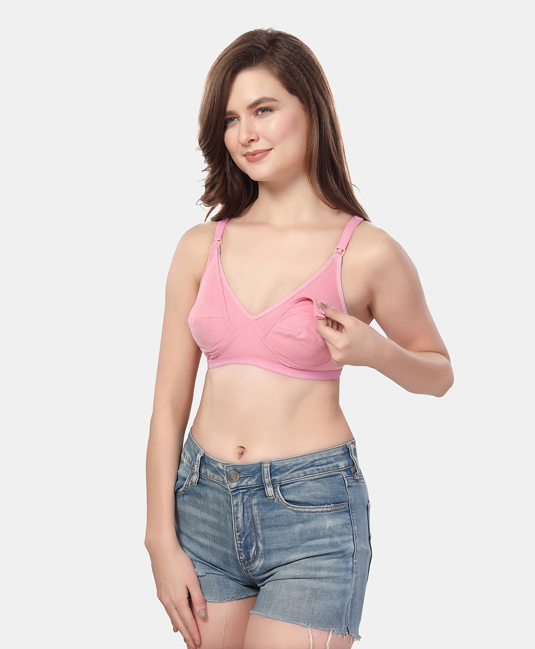 Fabme Cotton Sleeveless Solid Non Padded Maternity Nursing Bra - Pink-picture-20