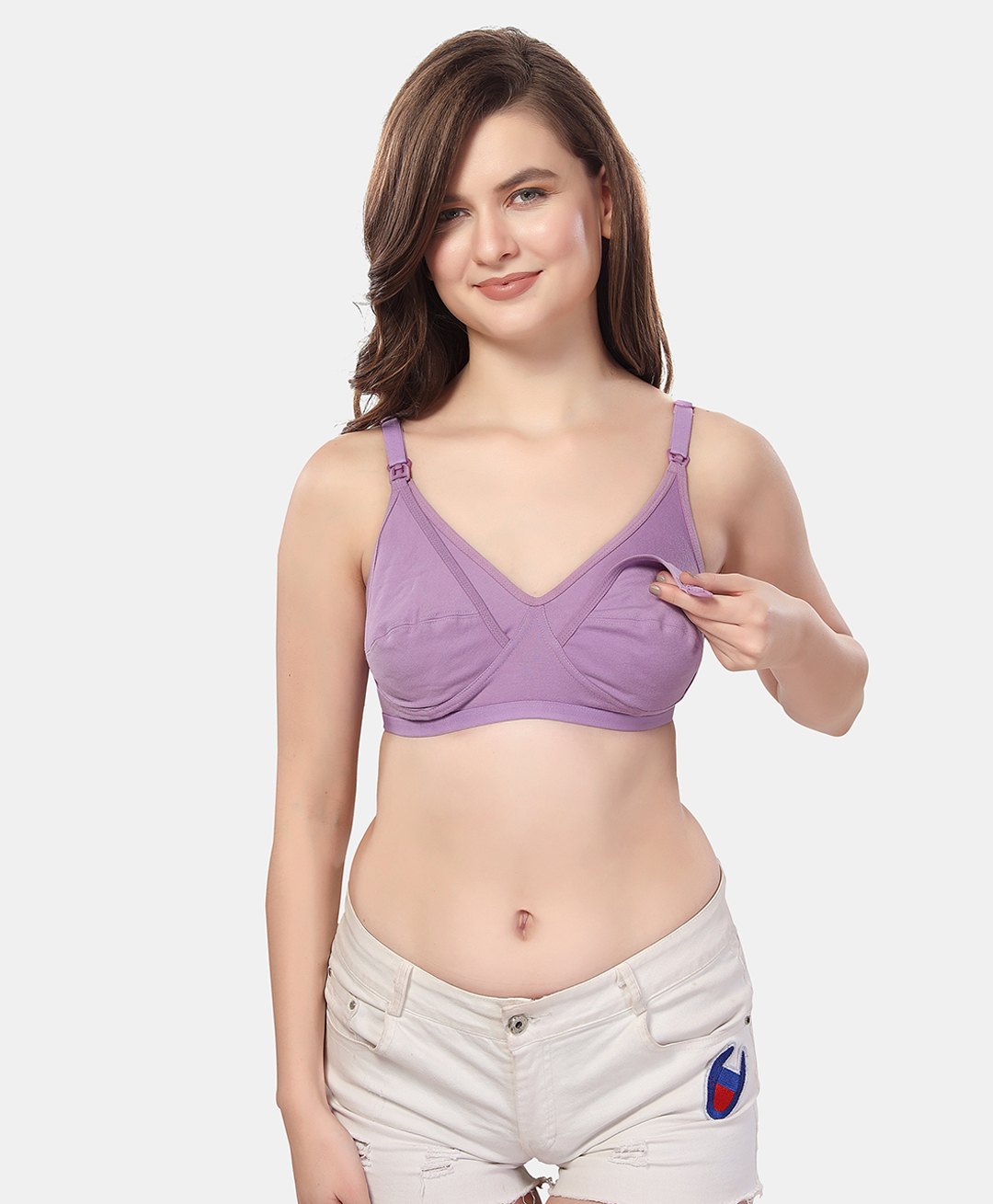 Fabme Cotton Sleeveless Solid Non Padded Maternity Nursing Bra - Lavender Purple-picture-22