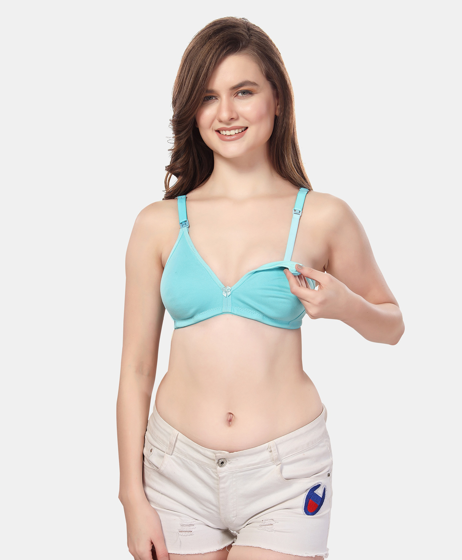 Fabme Cotton Sleeveless Solid Maternity Nursing Bra - Sea Green-picture-12