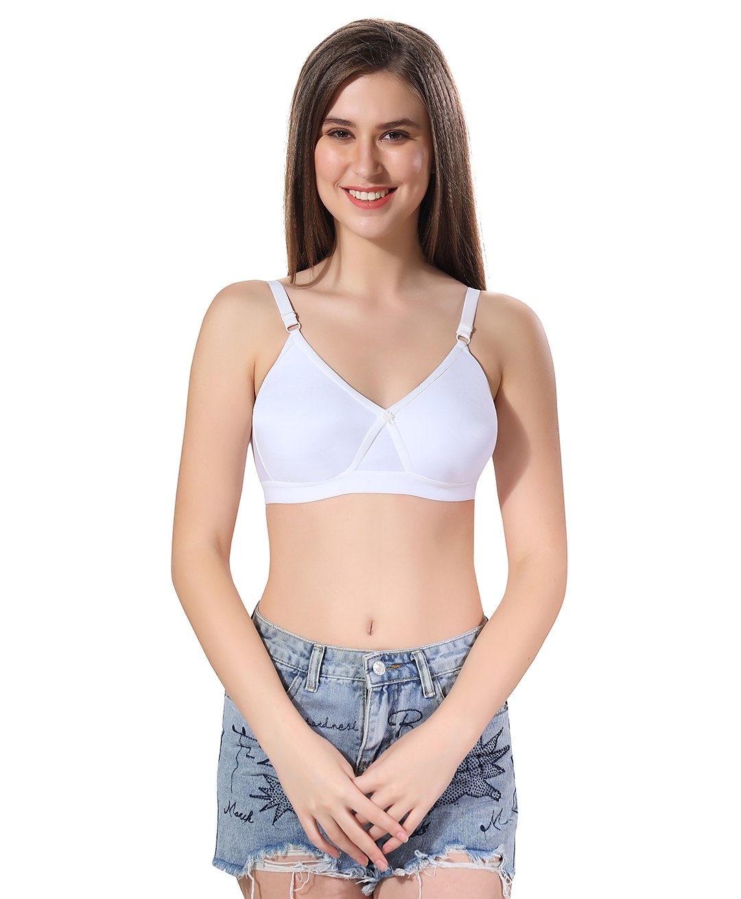 Fabme Cotton Sleeveless Solid Non Padded Maternity Nursing Bra - White-picture-26