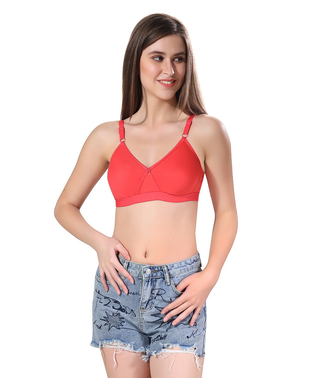 Fabme Cotton Sleeveless Solid Non Padded Maternity Nursing Bra - Peach-picture-30