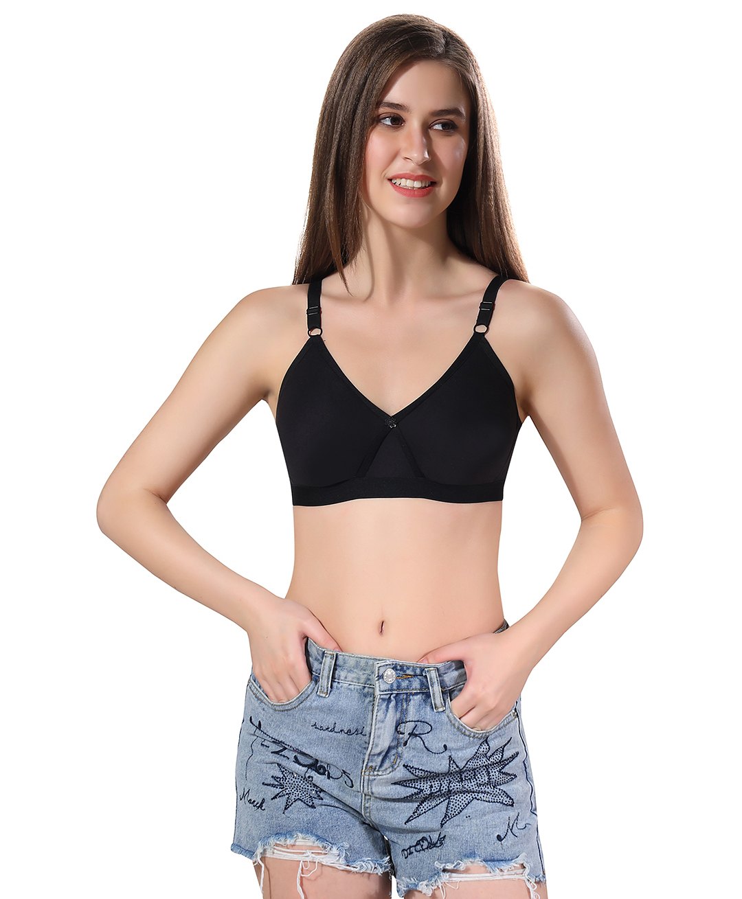 Fabme Cotton Sleeveless Solid Non Padded Seamless Bra - Black-picture-17
