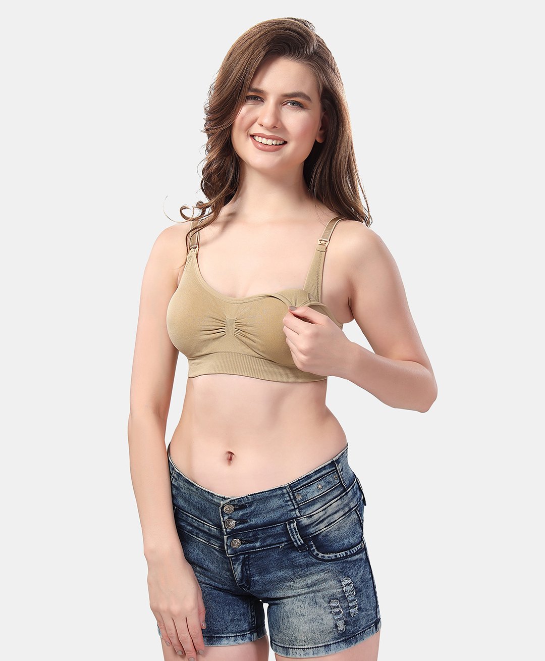 Fabme Cotton Sleeveless Solid Padded Maternity Nursing Bra - Skin Beige-picture-20