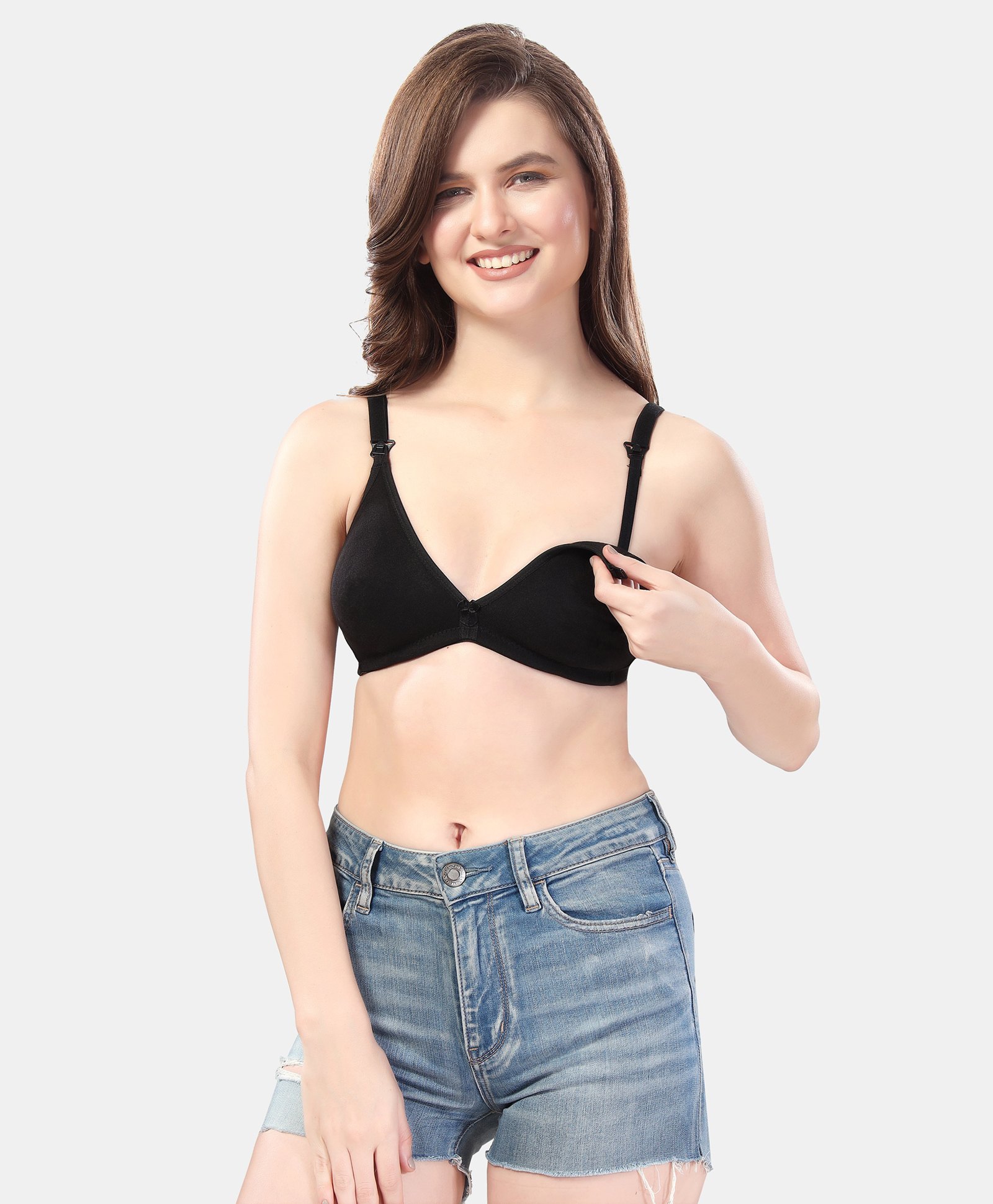 Fabme Cotton Sleeveless Solid Non Padded Maternity Nursing Bra - Black-picture-10
