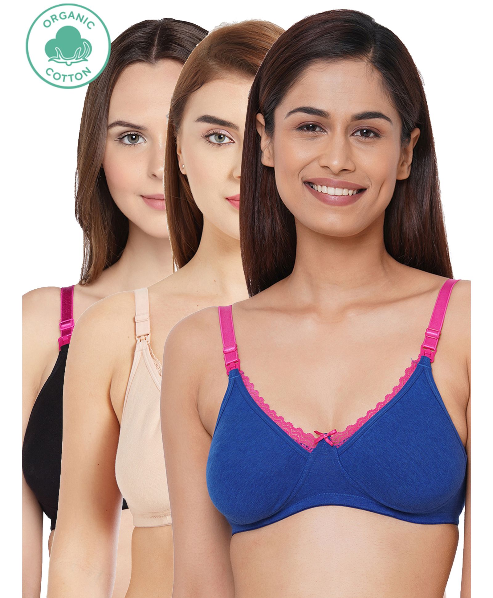 Inner Sense Antimicrobial Maternity Nursing Bra Pack of 3 - Blue Pink Black-picture-18