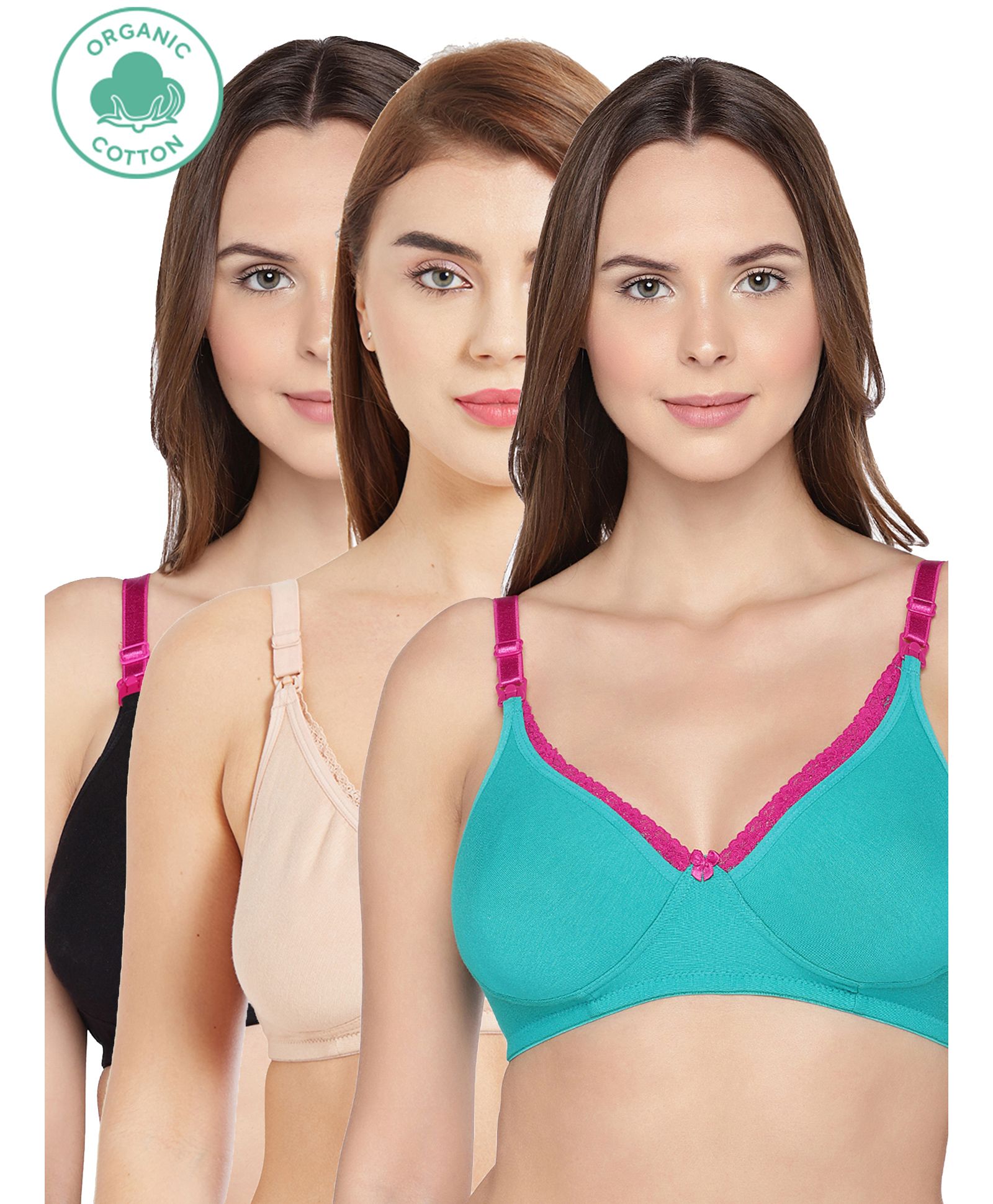 Inner Sense Antimicrobial Maternity Nursing Bra Pack of 3 - Green Black Pink-picture-19