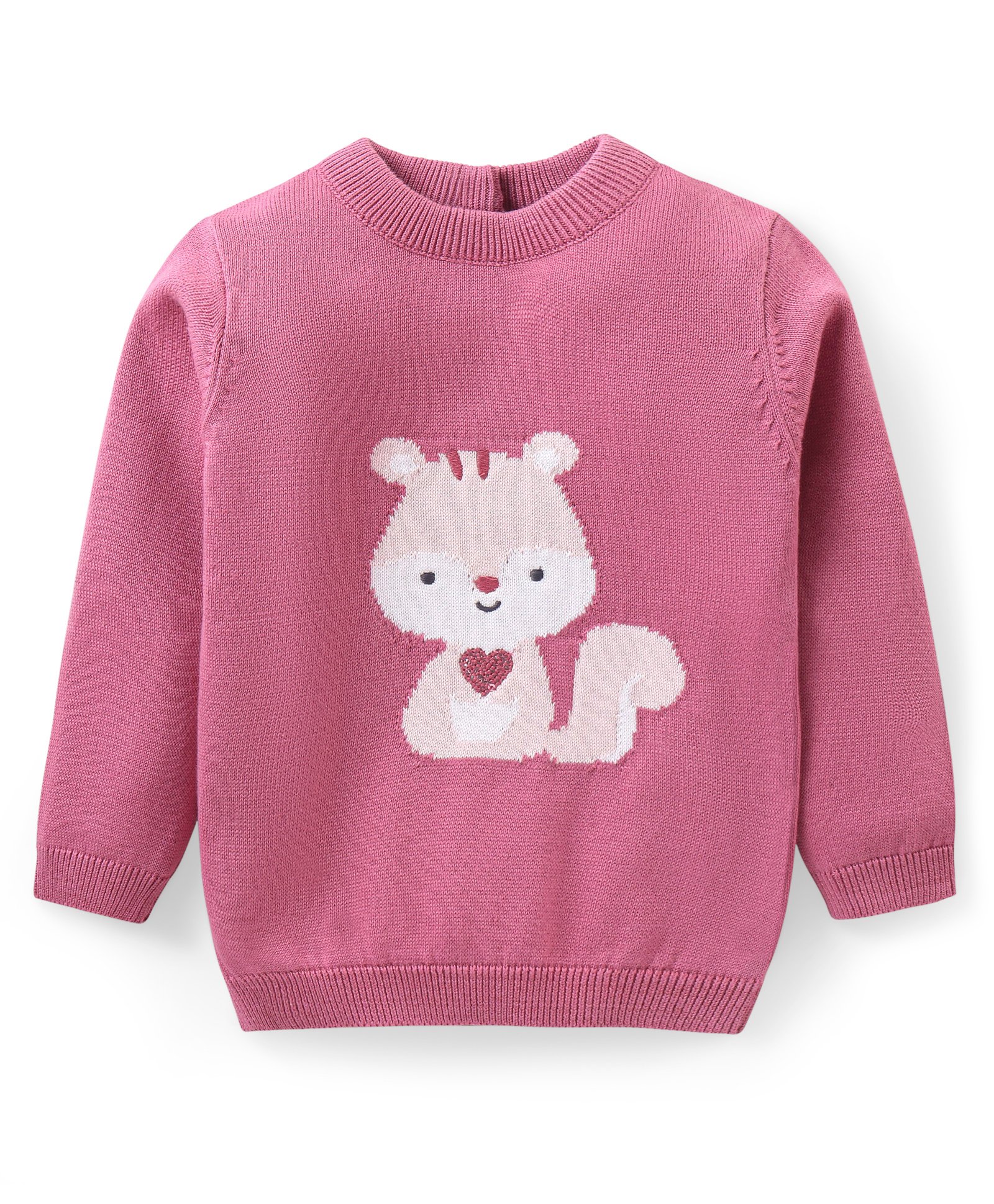 Babyhug Knitted Full Sleeves Pullover Sweater with Sequin Detailing & Squirrel  Design - Pink-image-49