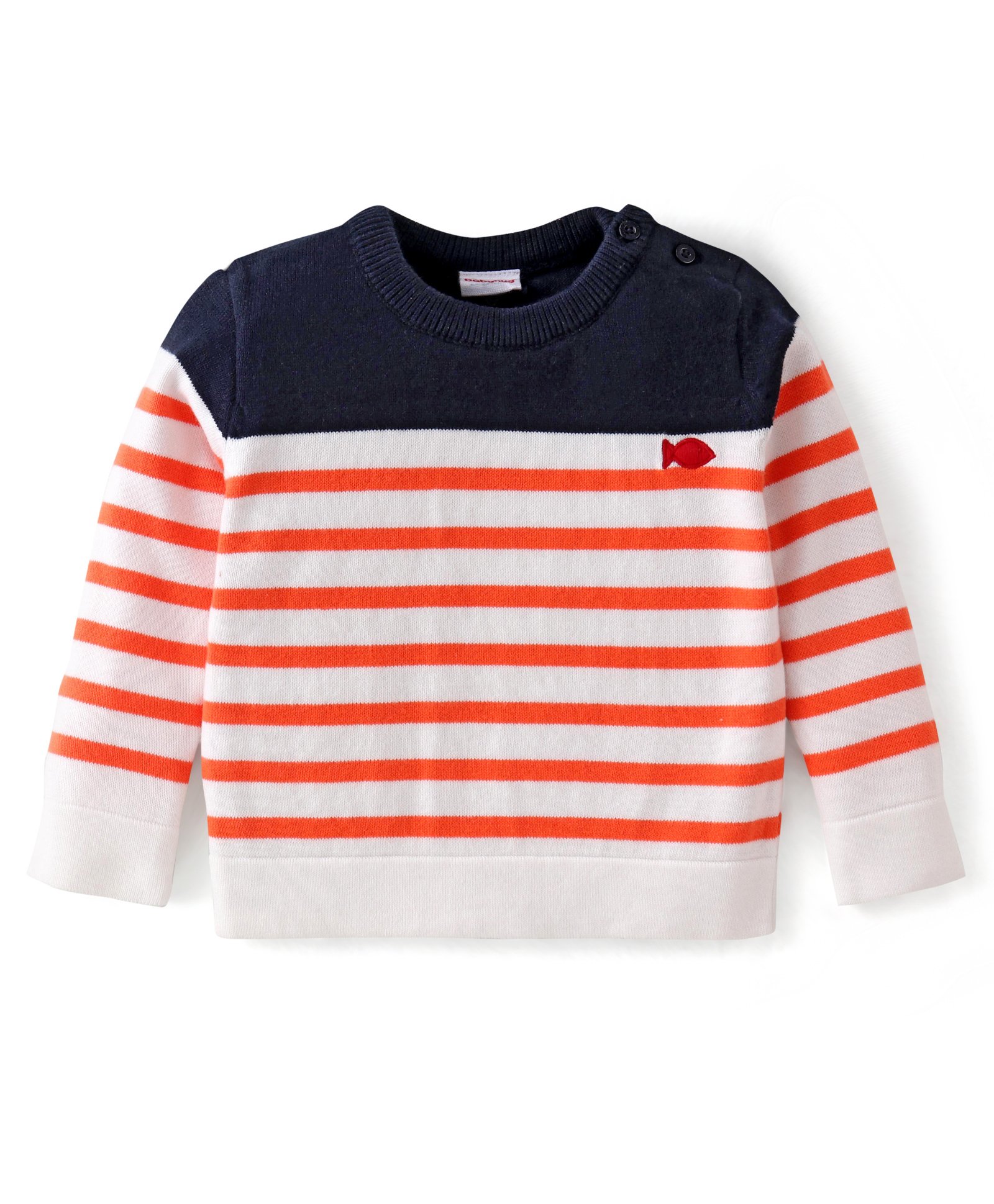 Babyhug Cotton Knitted Full Sleeves Pullovers Striped Sweater -Red & Navy Blue-image-41