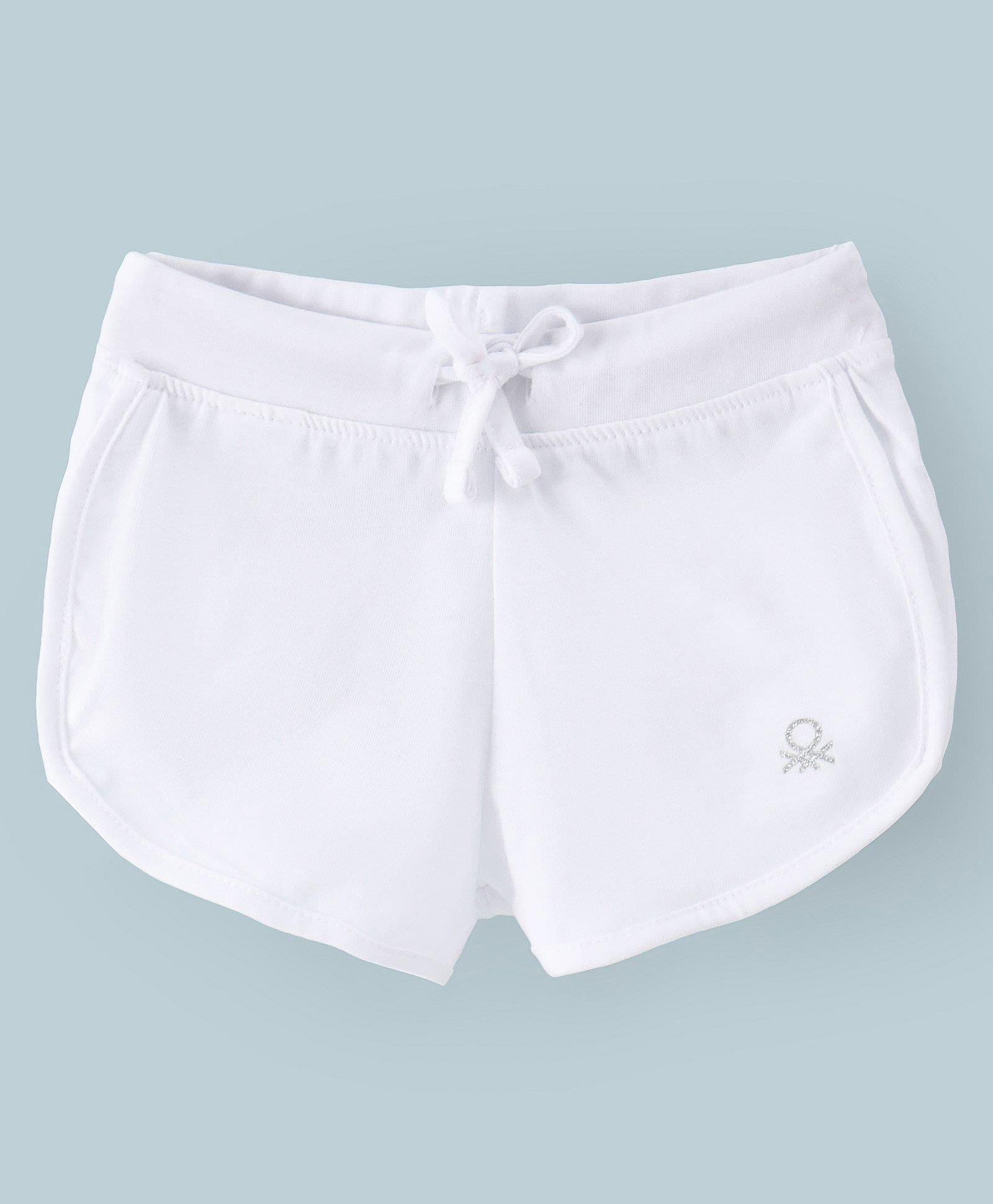 UCB Cotton Knit Knee Length Shorts with Sequin Logo Detailing - White-picture-25