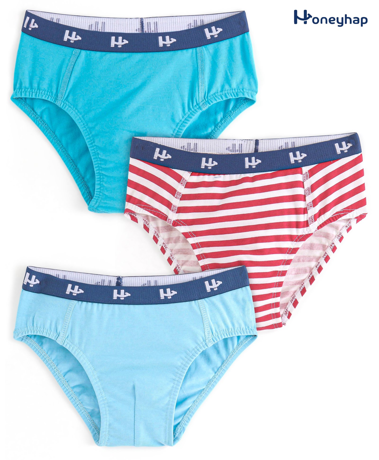 Honeyhap Premium Cotton Elastane Briefs With Bio Finish Striped & Solid Pack of 3- Bachelor Button Blue  Red &  Sky Blue-image-36