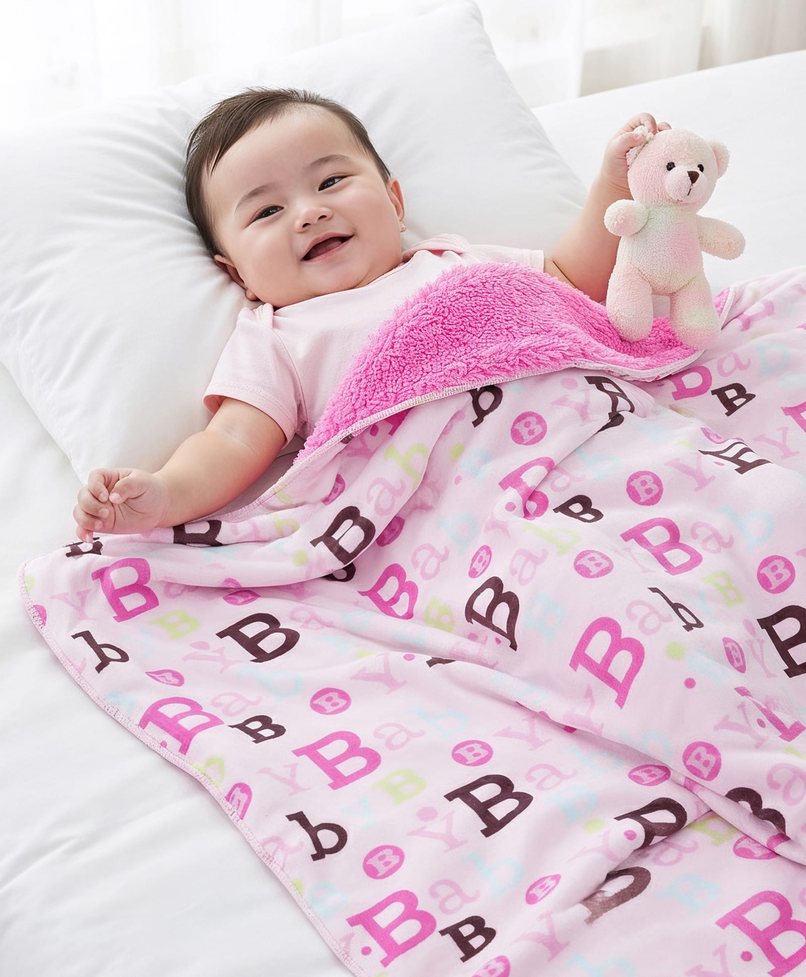 Babyhug Sherin & Poly Wool All Season Blanket Baby Alphabet Print- Pink-picture-24