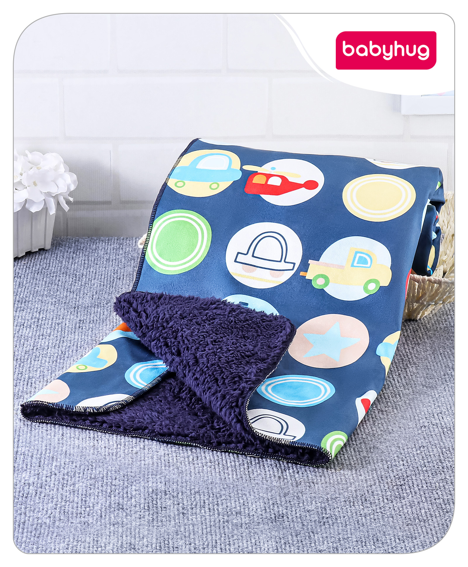 Babyhug Sherin & Poly Wool All Season Blanket Vehicle Print- Navy Blue-picture-21