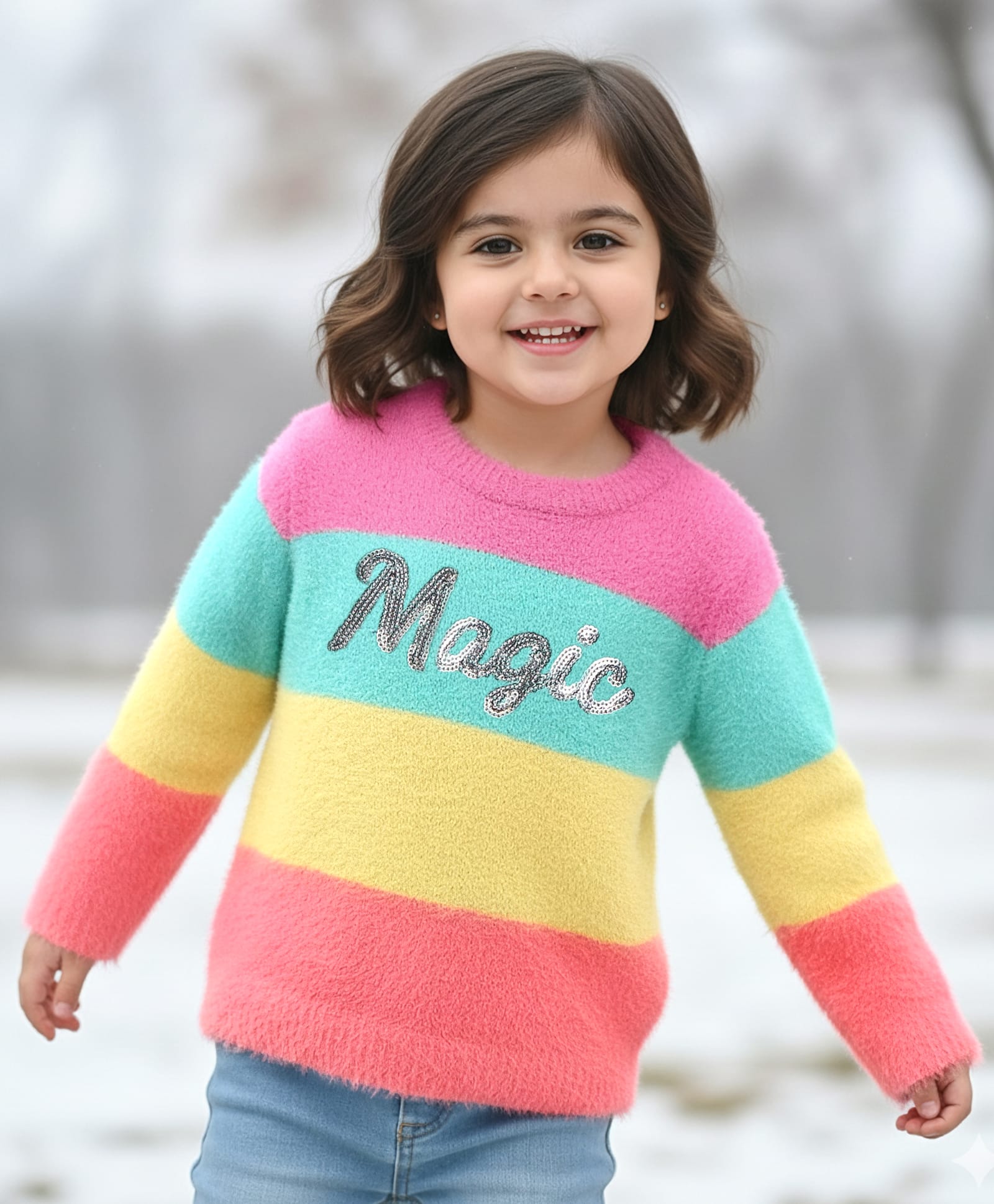 Babyhug Knit Full Sleeves Color Block Sequined Pullover Sweater - Multicolor-image-47