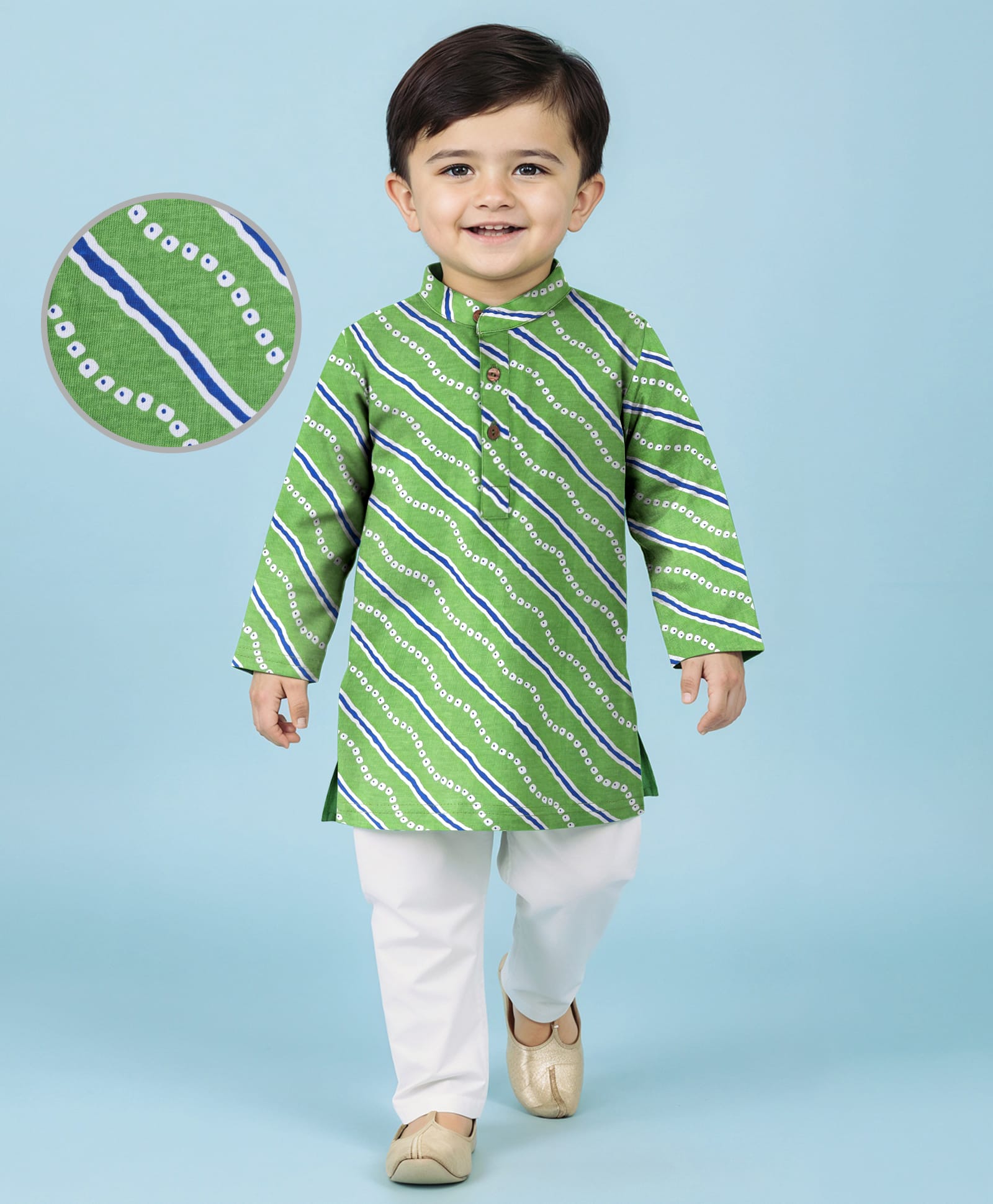EARTHY TOUCH Single Jersey Knit Full Sleeves Printed Kurta & Pyjama Set - Green-image-48