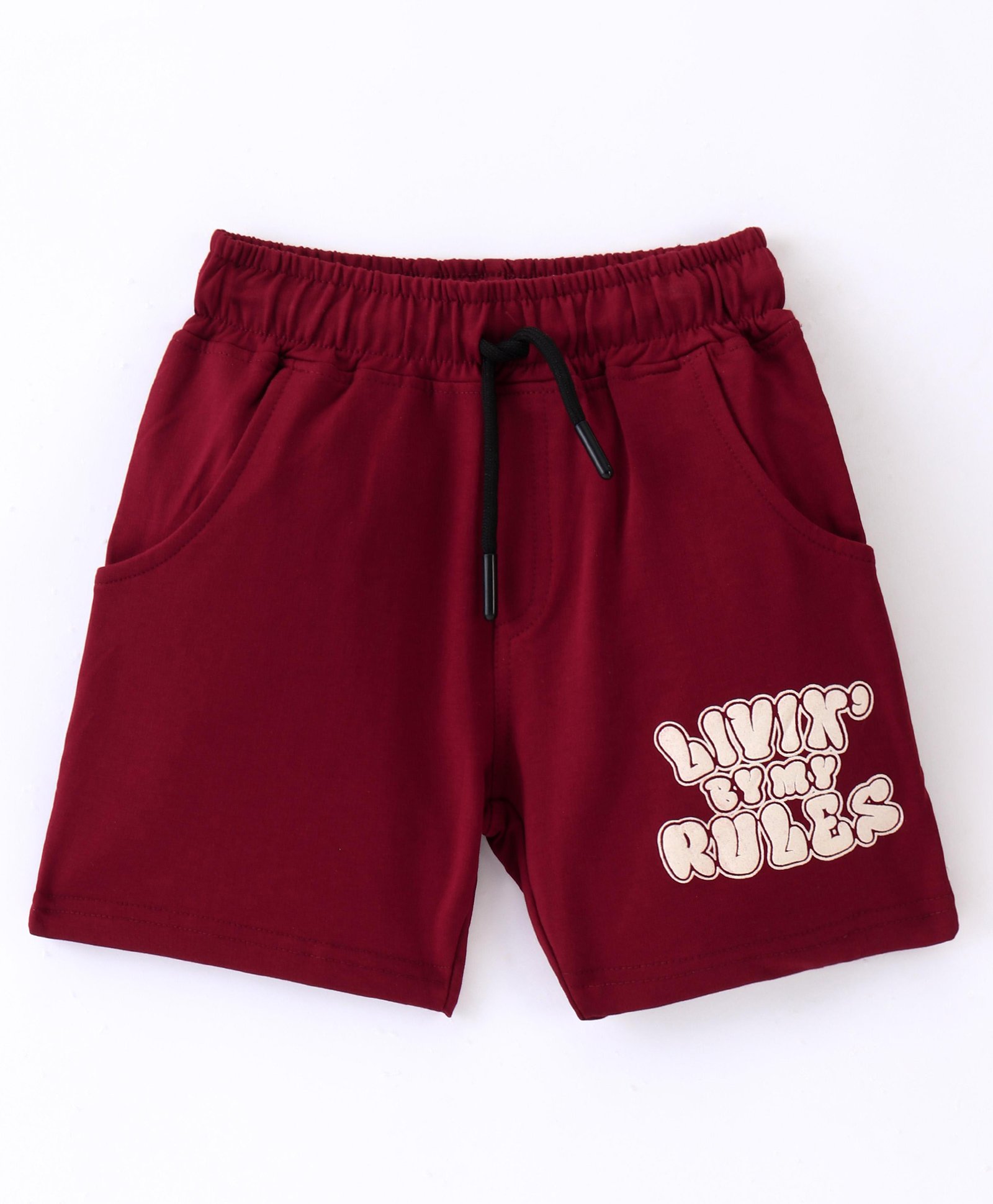 Smarty Boys Shorts Premium Lycra Loop Knit Knee Length Shorts Text Print - Maroon-picture-11