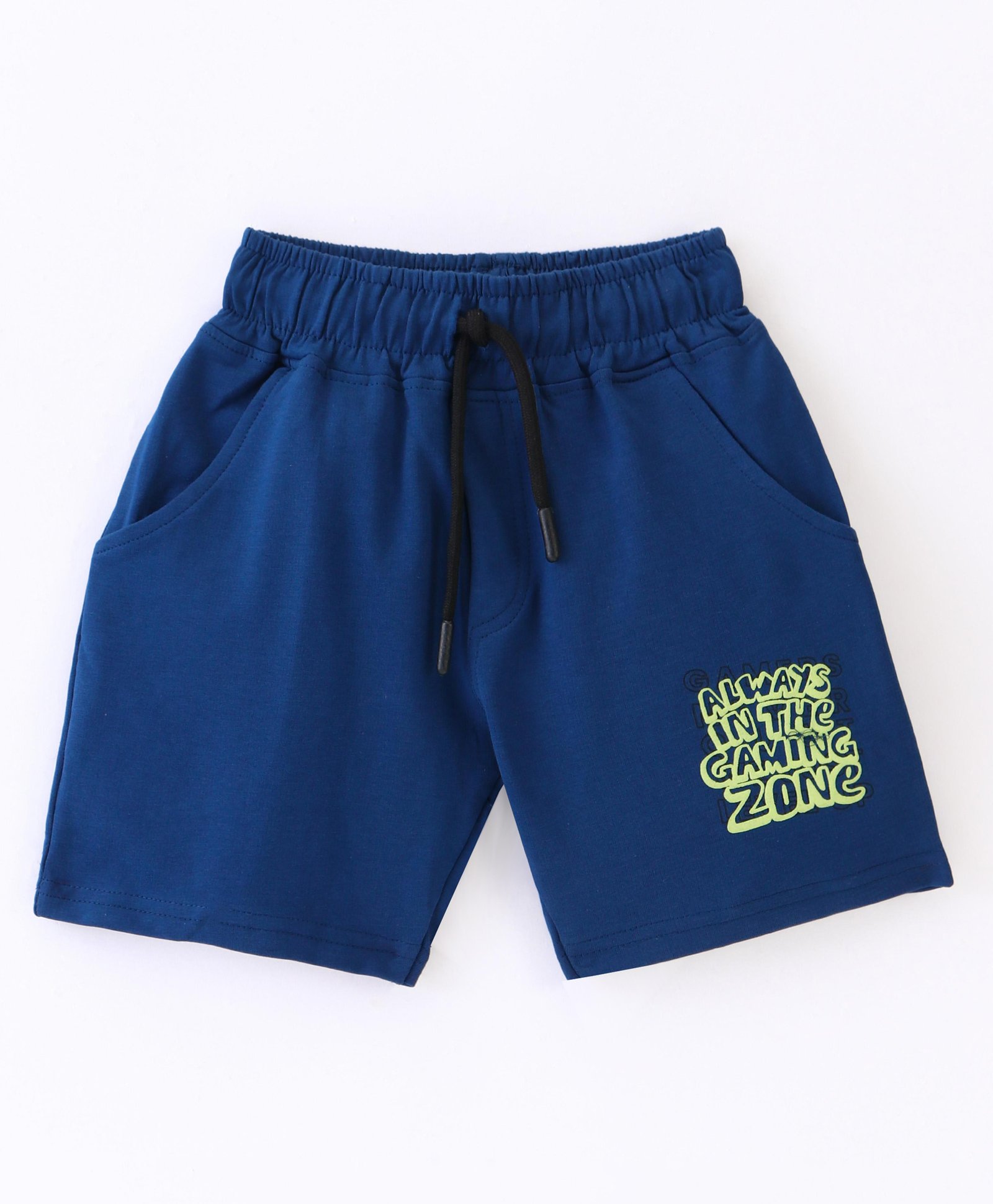 Smarty Boys Shorts Premium Lycra Loop Knit Knee Length Shorts Text Print - Blue-picture-48