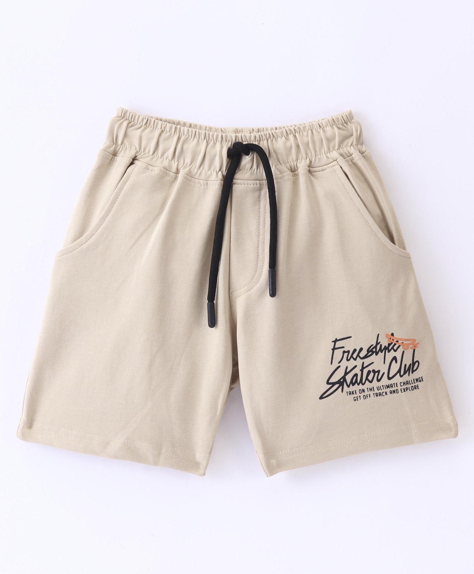 Smarty Boys Shorts Premium Lycra Loop Knit Knee Length Shorts Text Print - Beige-picture-16