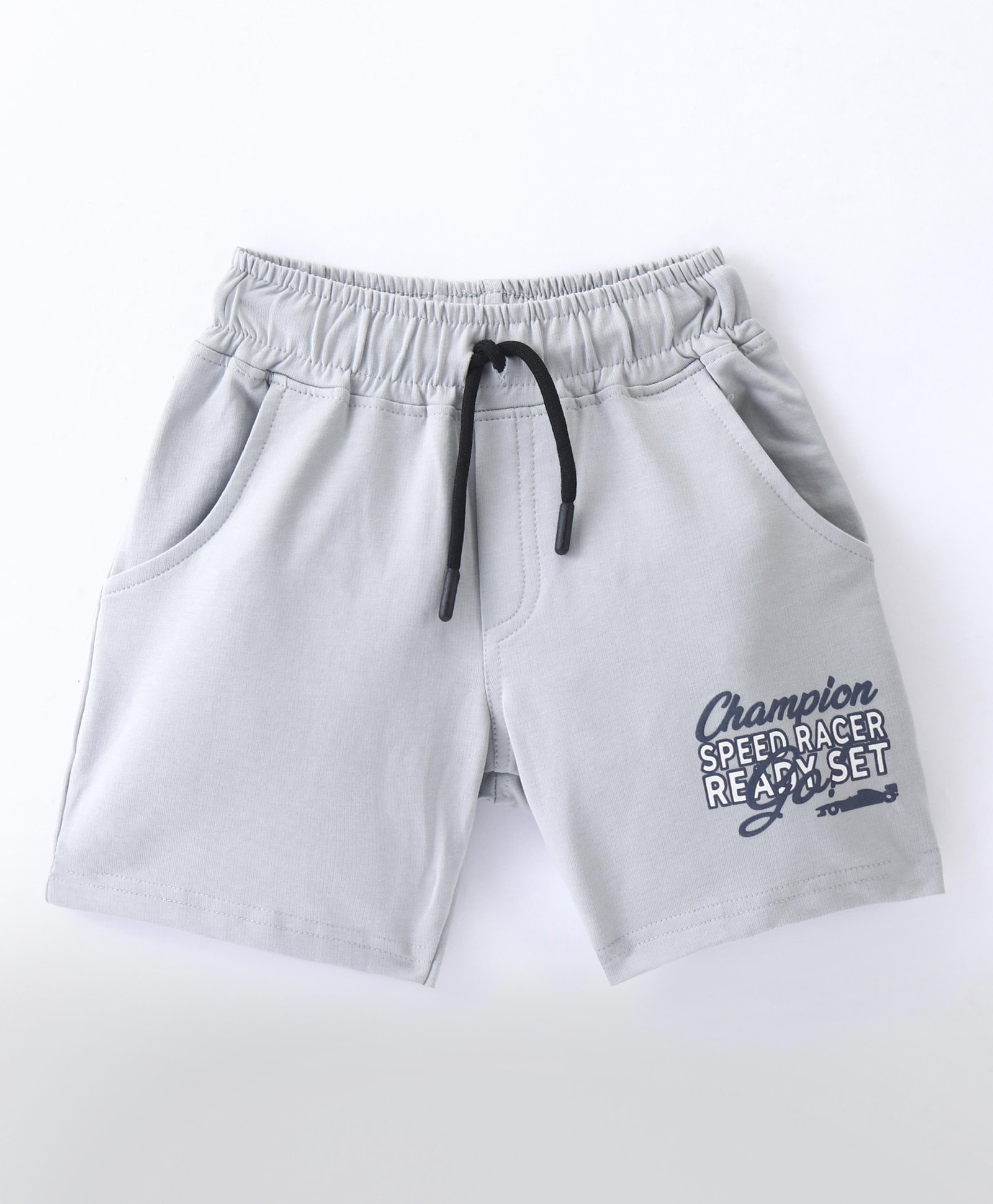 Smarty Boys Shorts Premium Lycra Loop Knit Knee Length Shorts Text Print - Grey-image-48