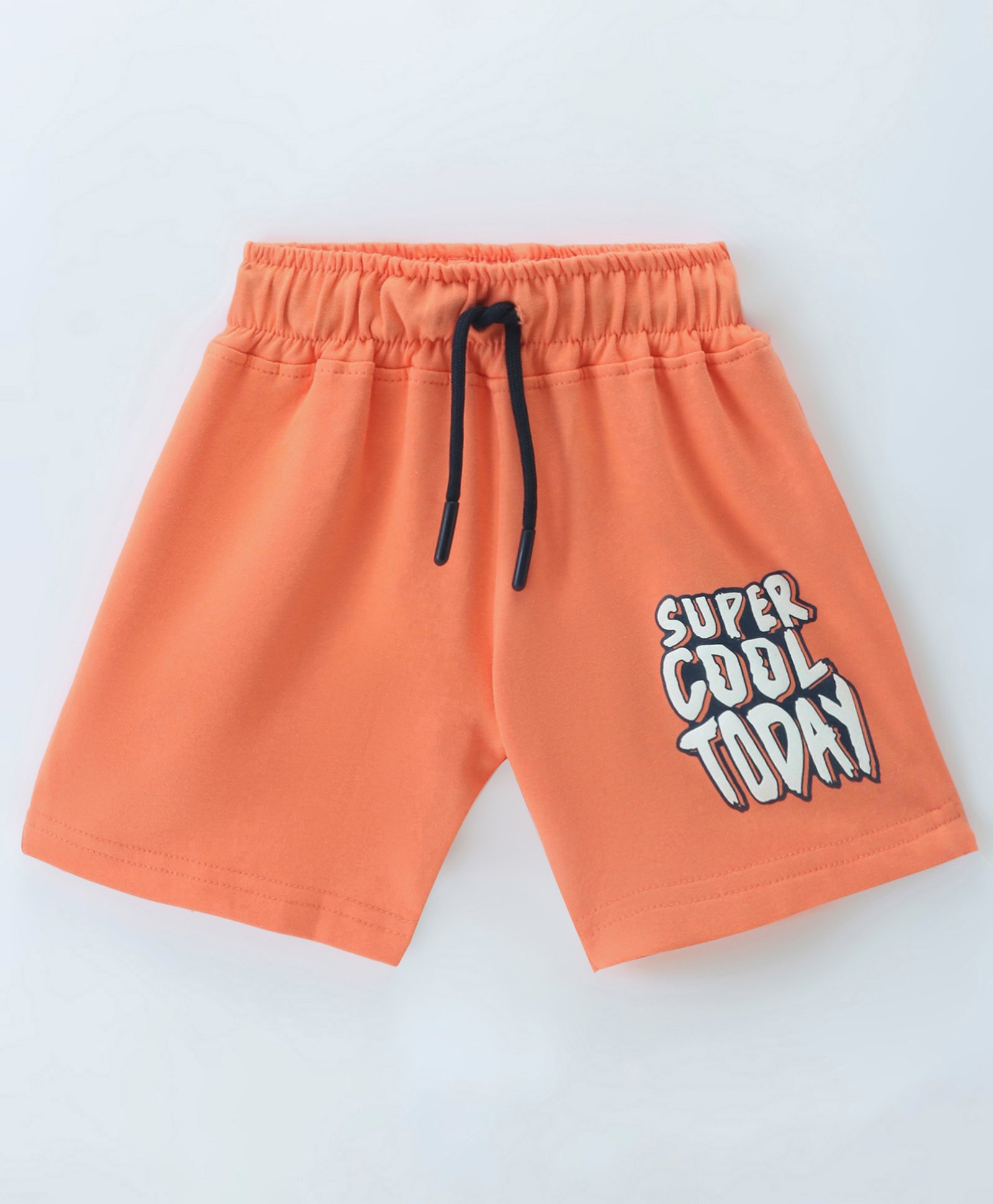 Smarty Boys Premium Cotton Lycra Loop Knit Knee Length Shorts Text Print - Peach-picture-17