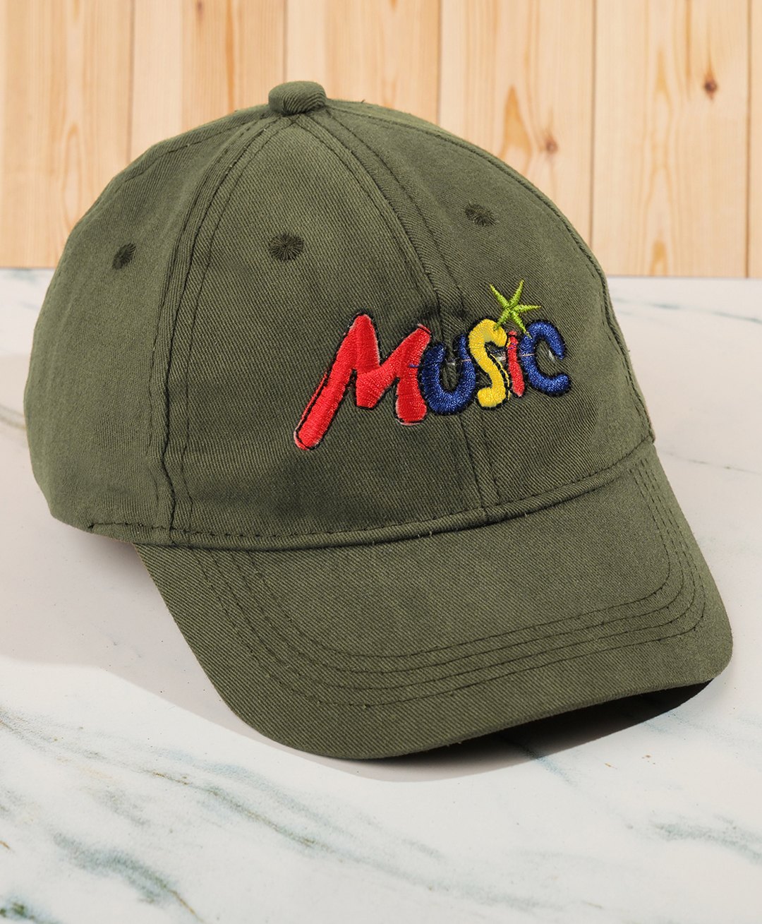 DukieKooky Cotton Music Text Embroidered Cap - Green-picture-16