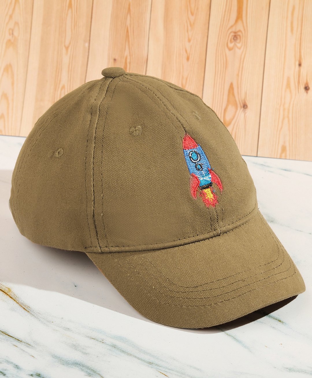 DukieKooky Cotton Rocket Embroidered Cap - Khaki Brown-image-9