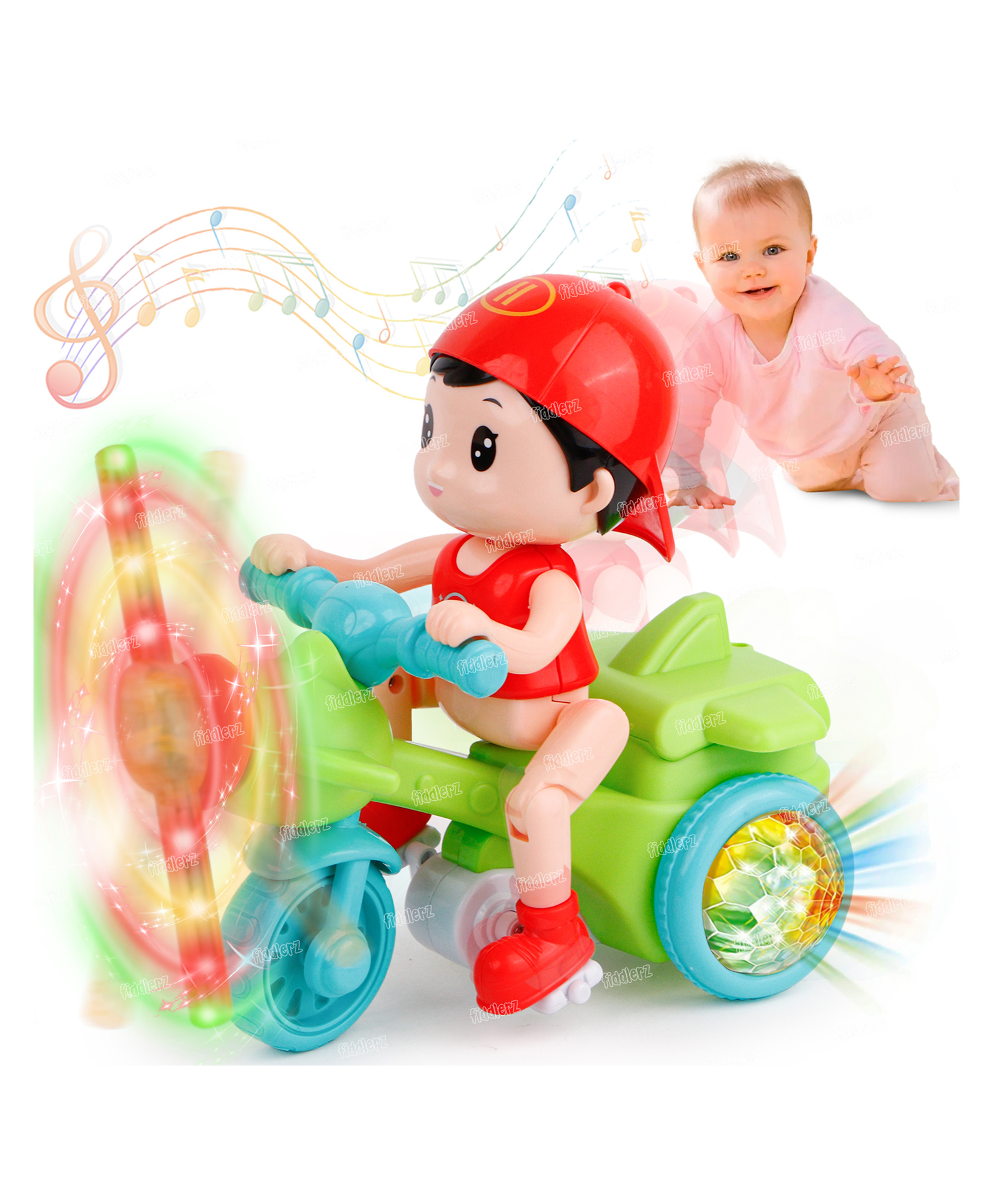 Fiddlerz Stunt Tricycle Joker Bump and Go Toy with 4D Lights, Dancing Toy, Battery Operated Toy for Boys Girls-picture-13