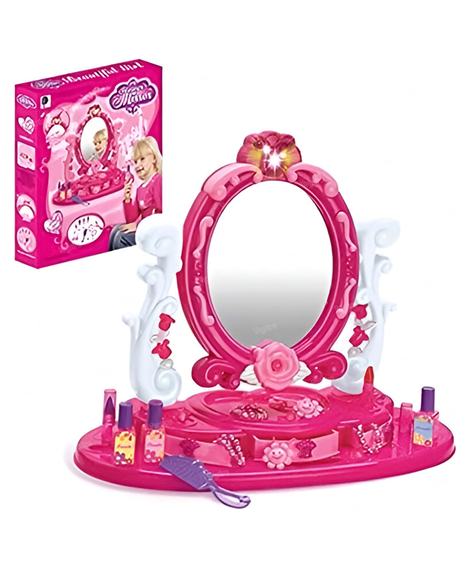 Fiddlerz Flower Mirror light And Music Pretend Play Set Toy with Accessories for Kids Plastic (Pink) 16 Pieces-image-25