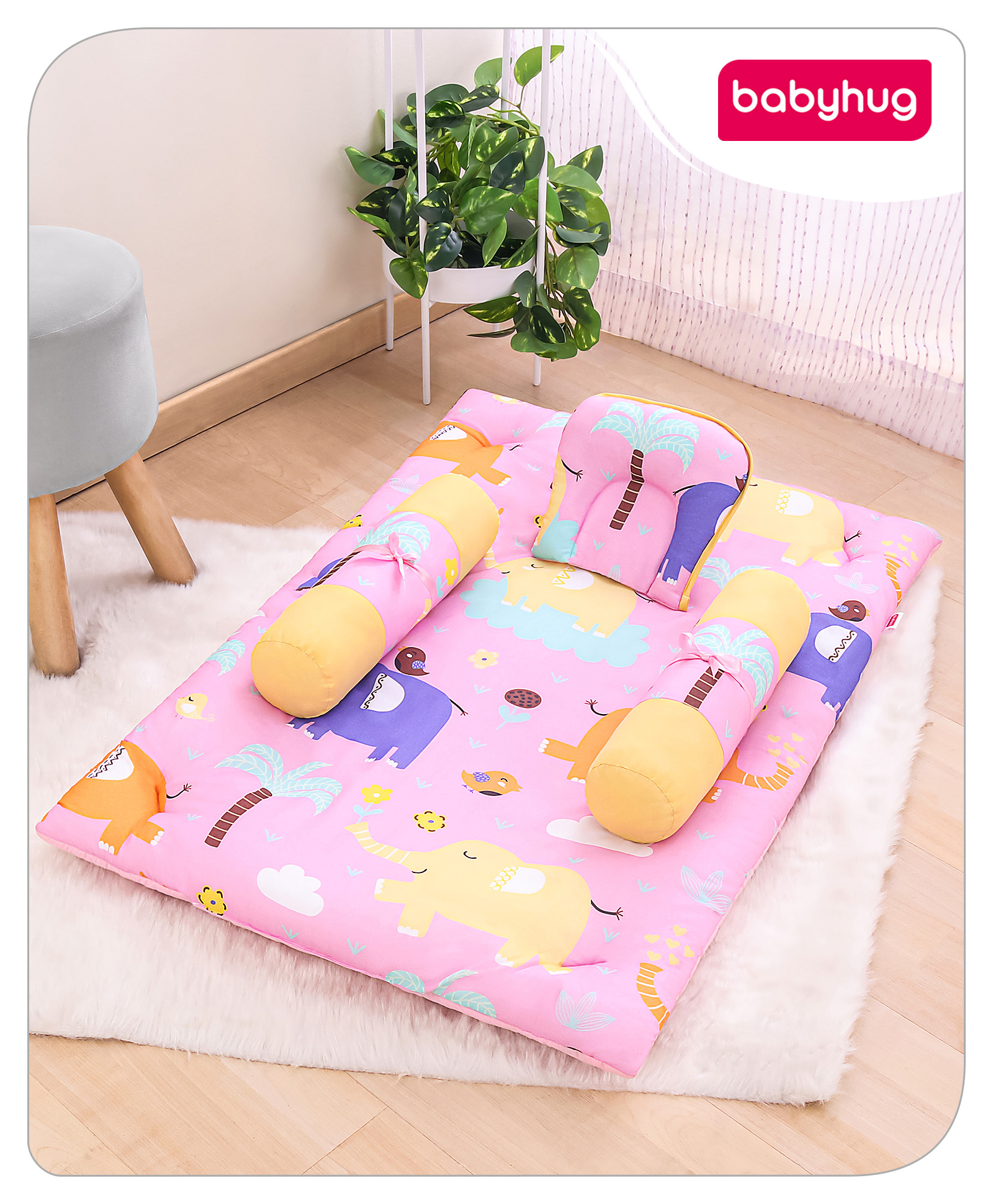Babyhug Cotton Bedding Set Elephant Print - Pink-picture-20