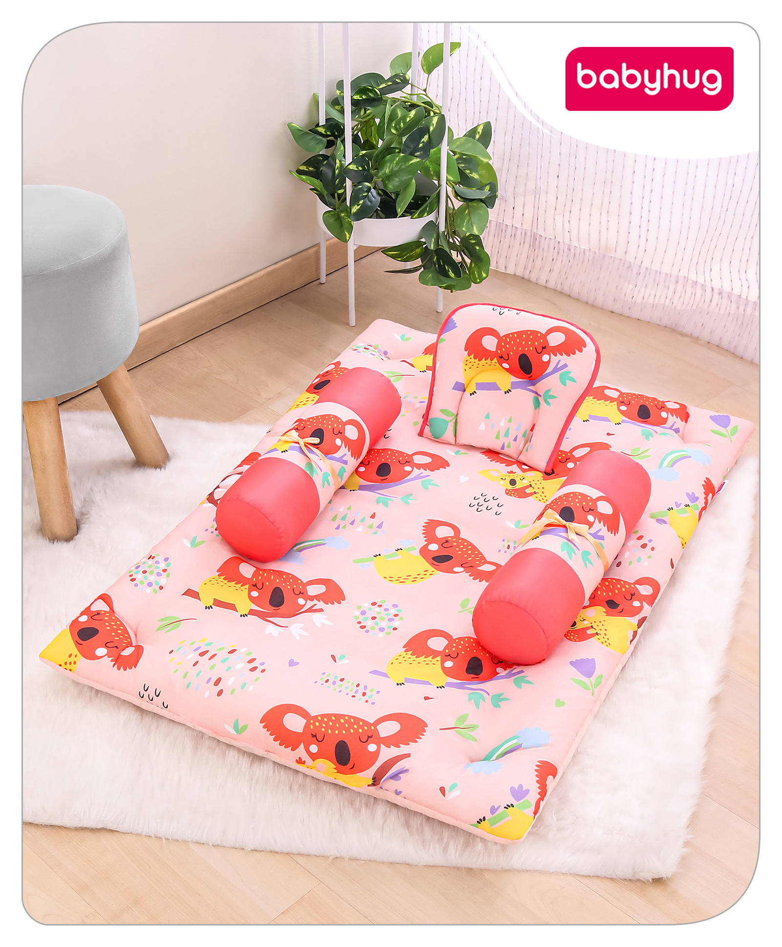 Babyhug Cotton Bedding Set Koala Print - Peach-picture-35