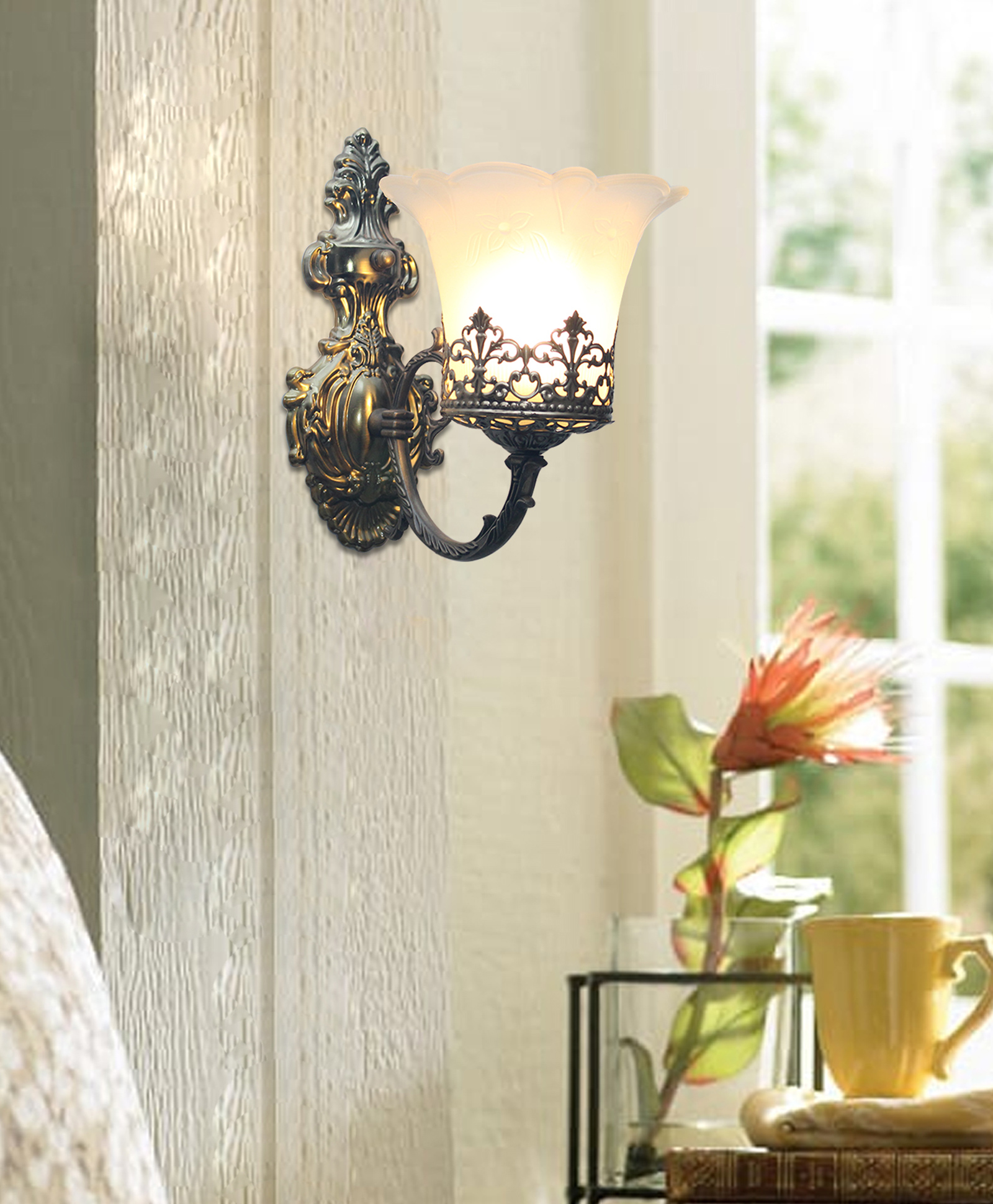 Shree Kala Home Décor Antique Decorative Tulip Milky White Shade Wall Light-picture-2