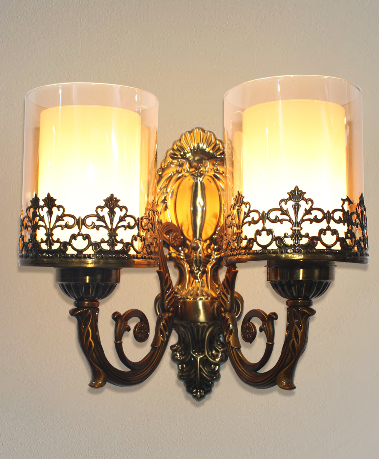 Shree Kala Home Décor Brown Metal Wall Light | Double Arm Classic Wall Light | Decorative Wall Light For Living Room-picture-11