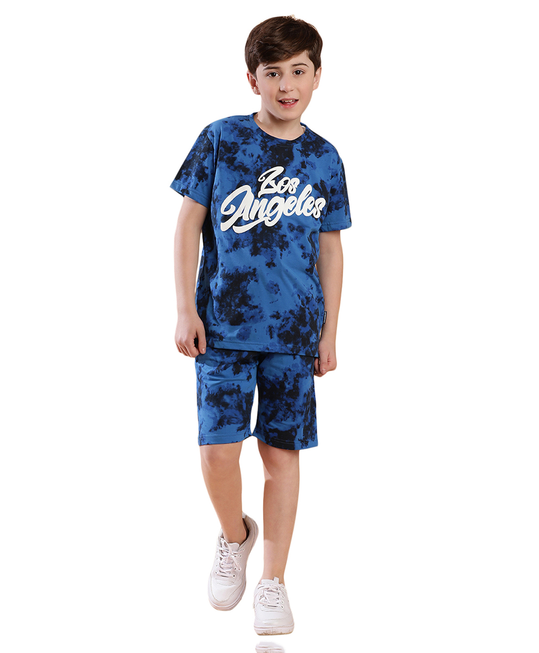Lil Tomatoes Cotton Half Sleeves Tye Dye & Text Printed Tee & Shorts Set - Blue-picture-21