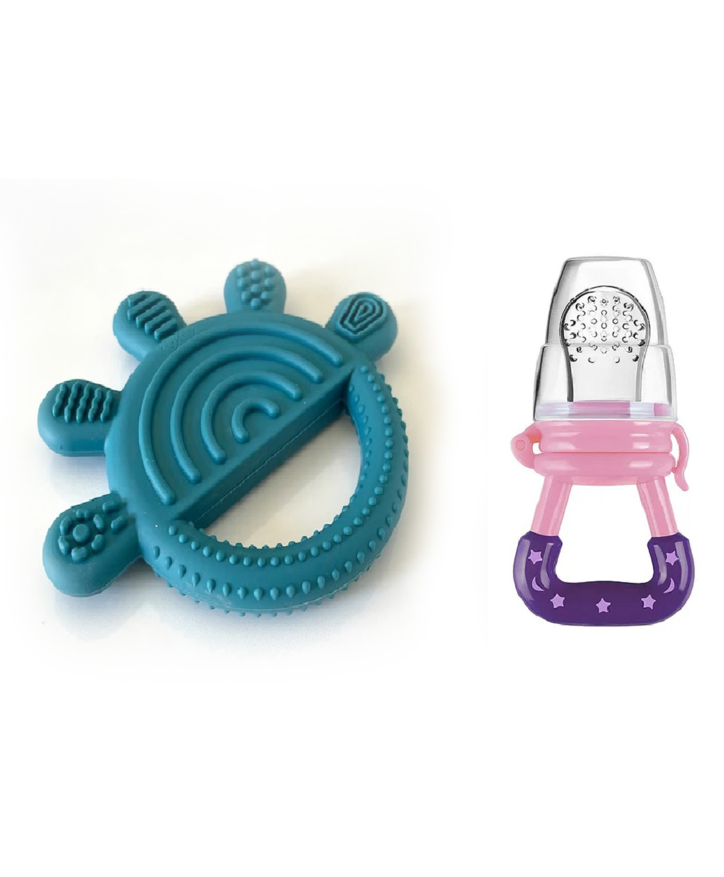 Enorme Silicone Bluish Green Star Shape Teething Teether with Silicone Fruit and Food Nibbler Pacifier for Babies-image-40
