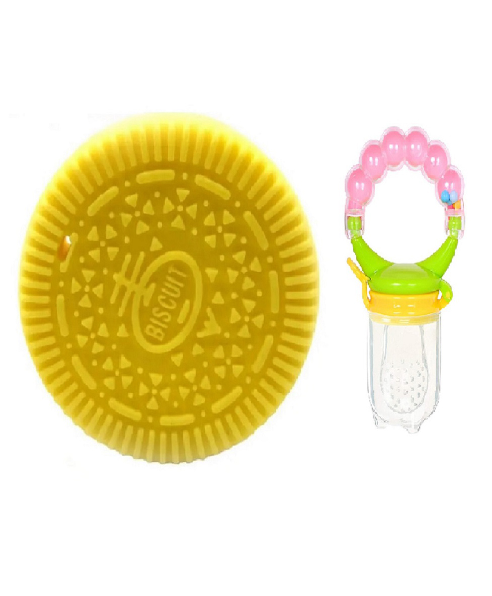 Enorme Silicone Yellow Biscuit Shape Teething Teether and Ring Style Food Fruit Feeder Nibbler Pacifier for Babies-image-30