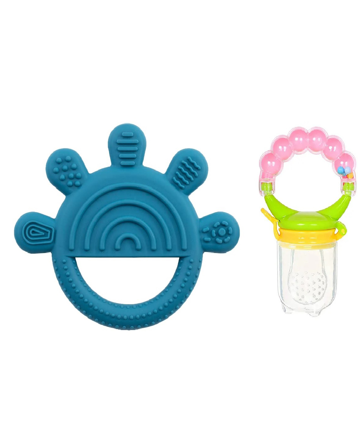 Enorme Silicone Bluish Green Star Shape Teething Teether and Ring Style Food Fruit Feeder Nibbler Pacifier for Babies-picture-30