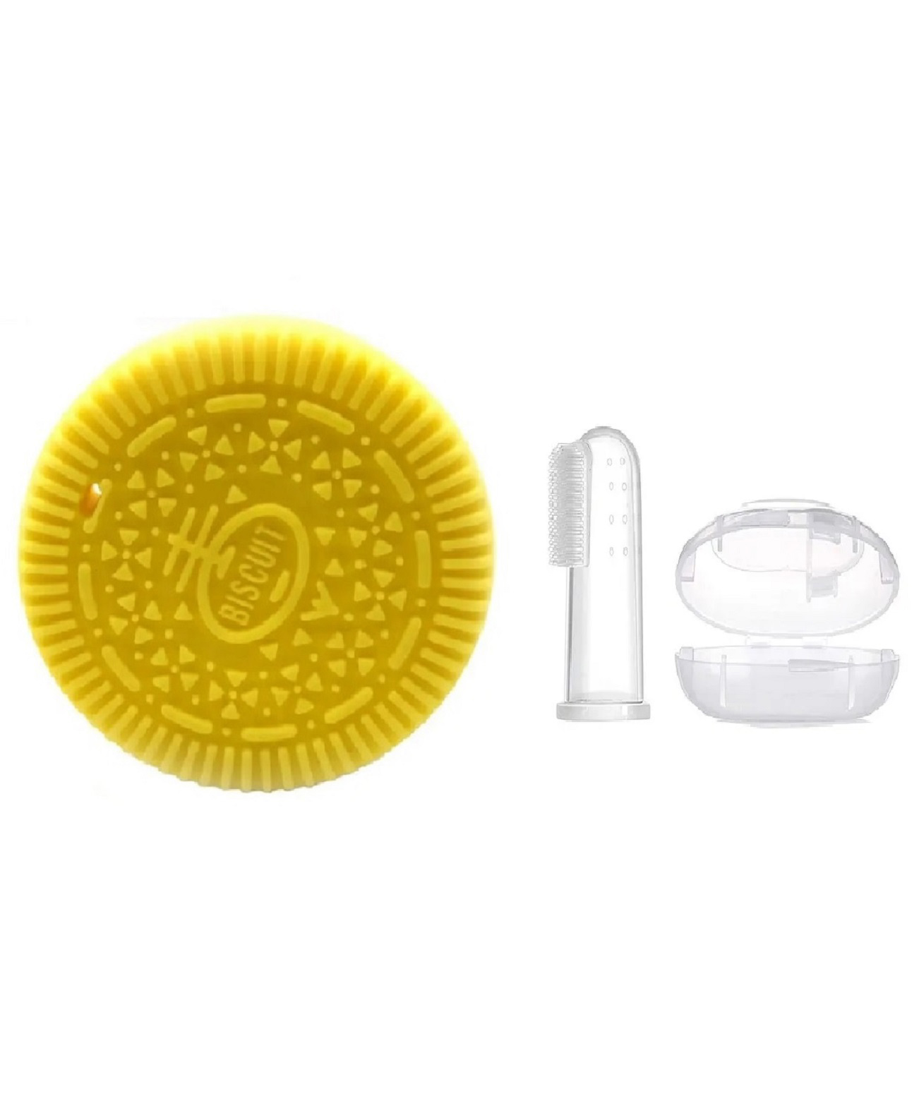 Enorme Silicone Yellow Biscuit Shape Teething Teether and Baby Silicone Finger Toothbrush with case for Babies-picture-27