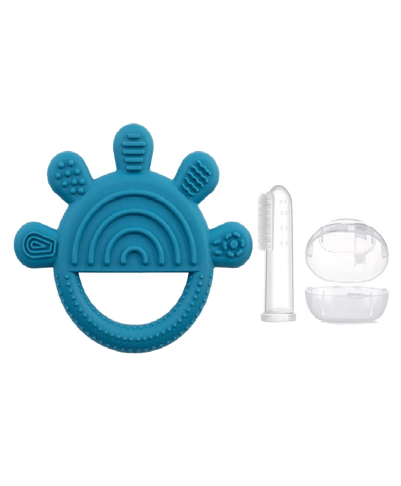 Enorme Silicone Bluish Green Star Shape Teething Teether and Baby Silicone Finger Toothbrush with case for Babies-image-39