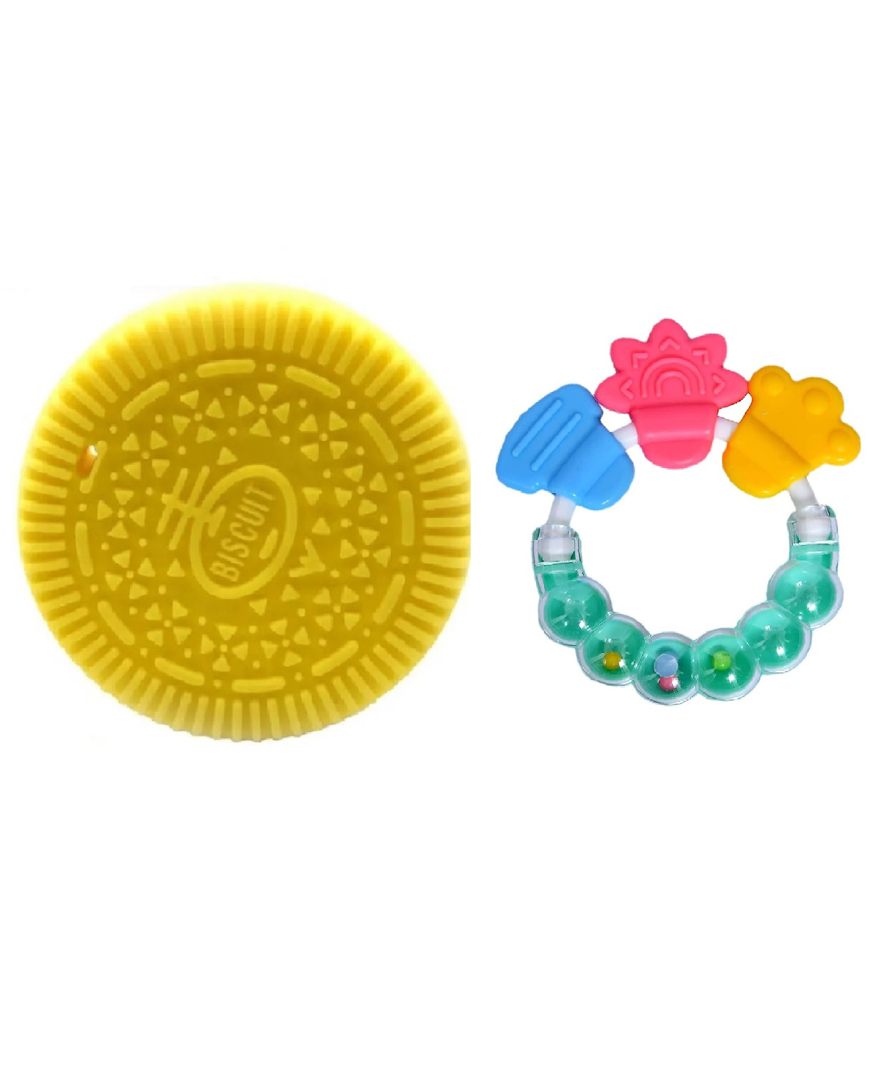 Enorme Silicone Yellow Biscuit Shape Teething Teether and Round Shape BPA Free Silicone Bell Teether Ring for Babies-picture-23