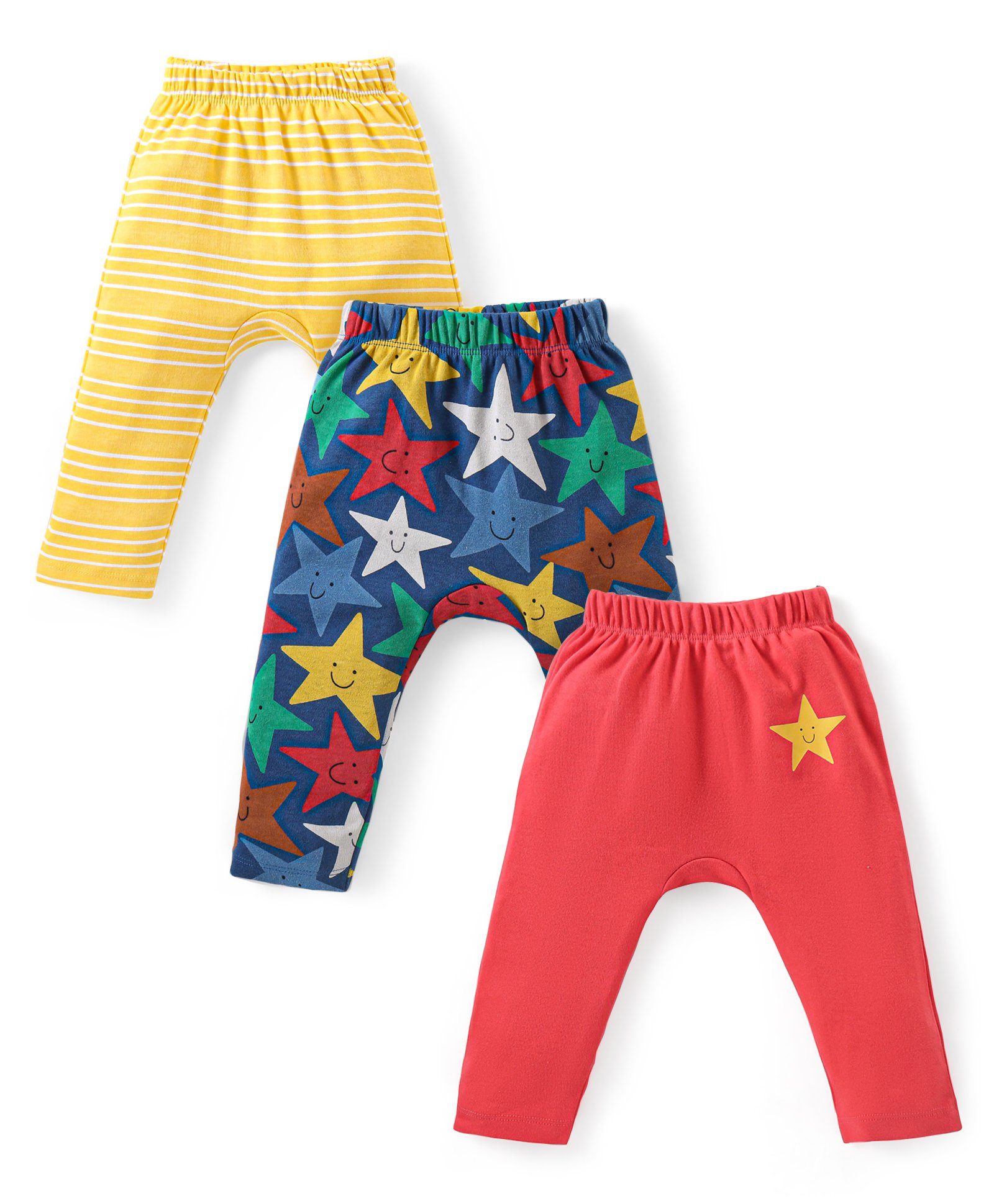 Babyhug Interlock Knit Full Length Diaper Legging Star Print Pack Of 3 - Multicolor