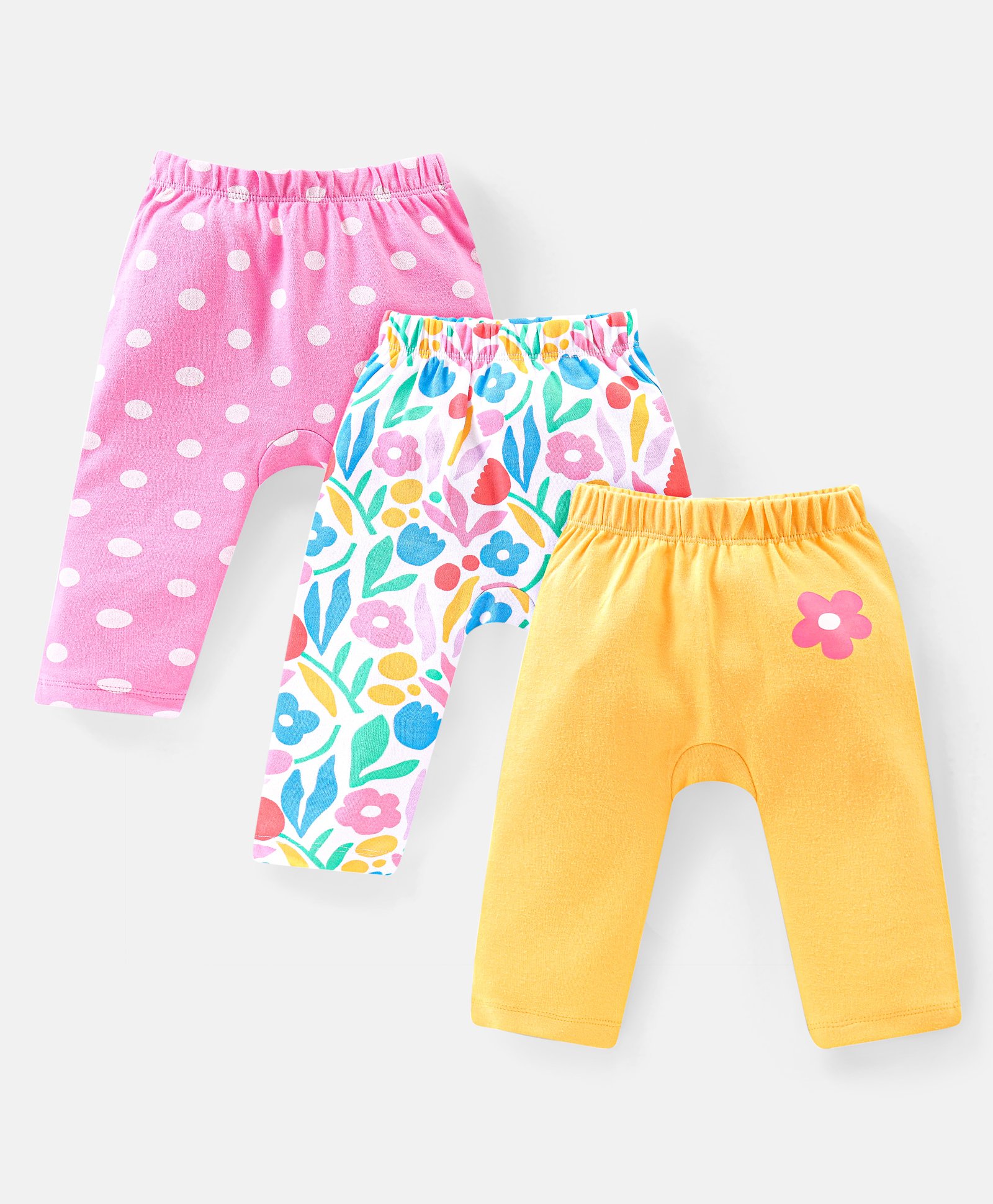 Babyhug Interlock Full Length Diaper Pants Floral & Polka Dots Print Pack of 3 -  Multicolour-image-36