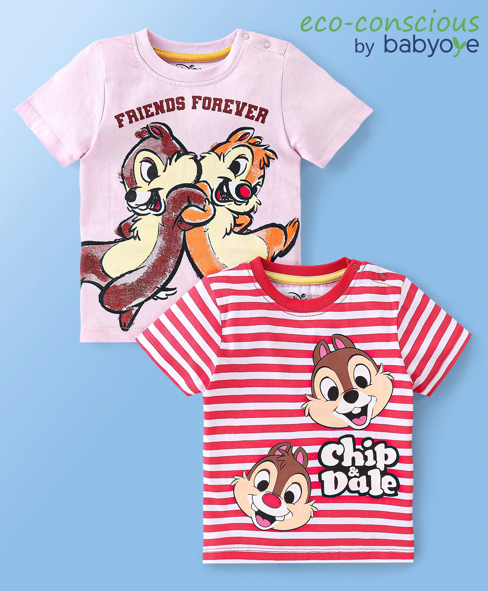 Babyoye Disney Cotton Half Sleeves T-Shirts With Chip 'n Dale Graphics Pack of 2 - Multicolour-image-9